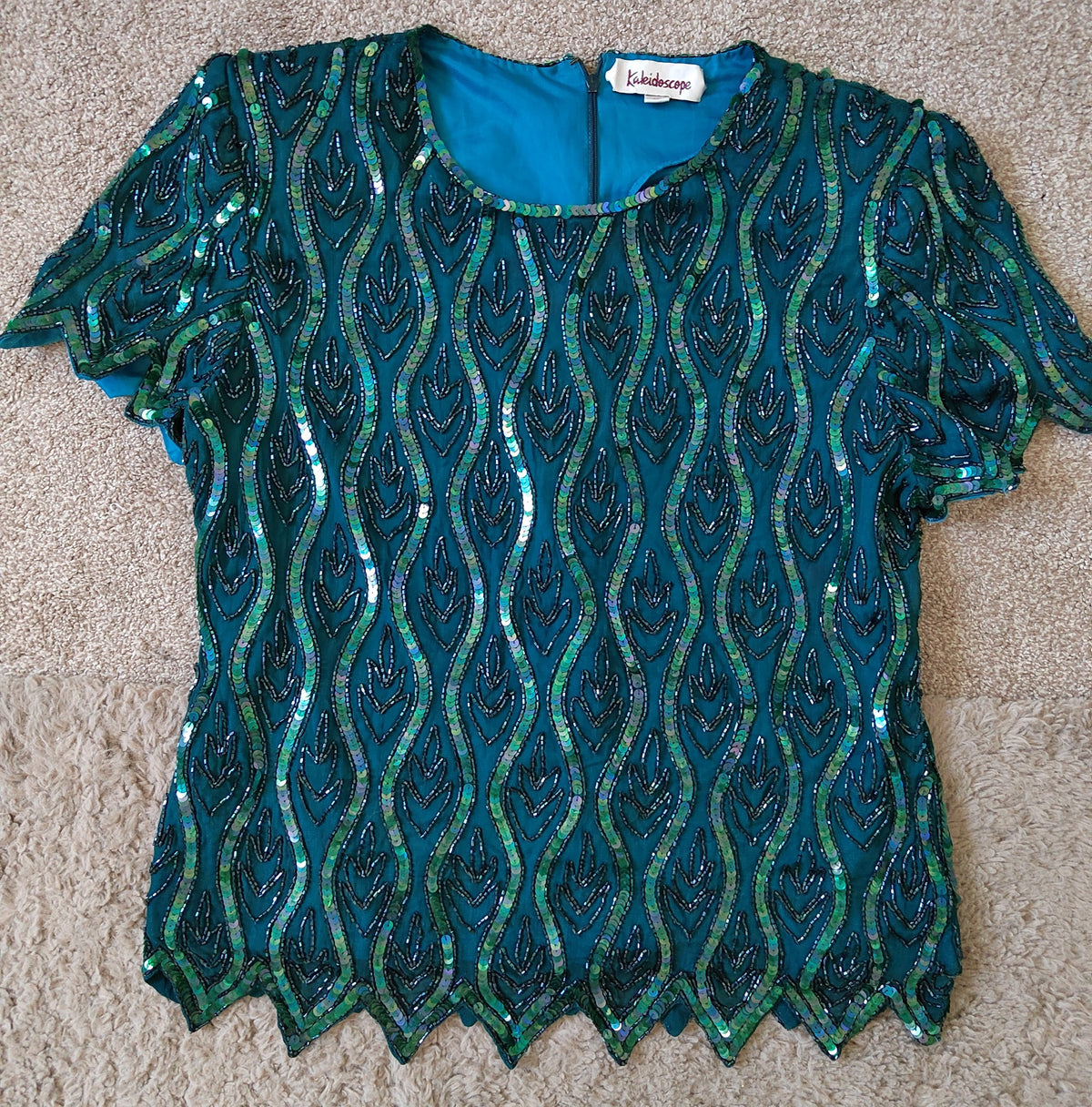Vintage 80s/90s Emerald Beaded Cocktail Blouse - Size 14