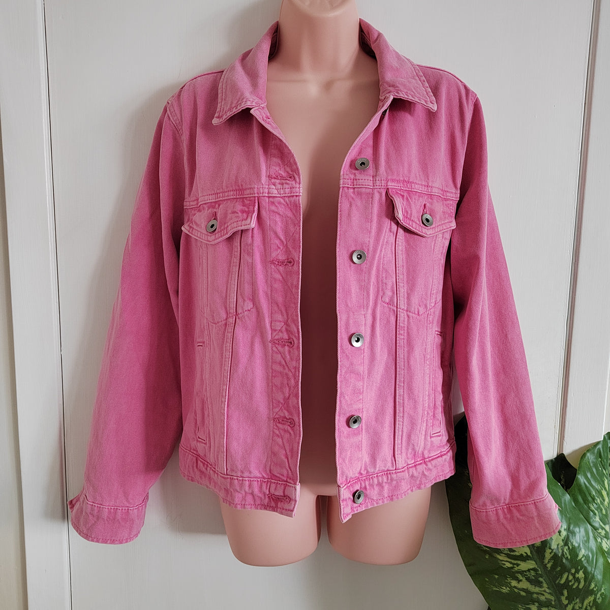 Marks & Spencer Pink Washed Denim Jacket - 100% Cotton - Size 18
