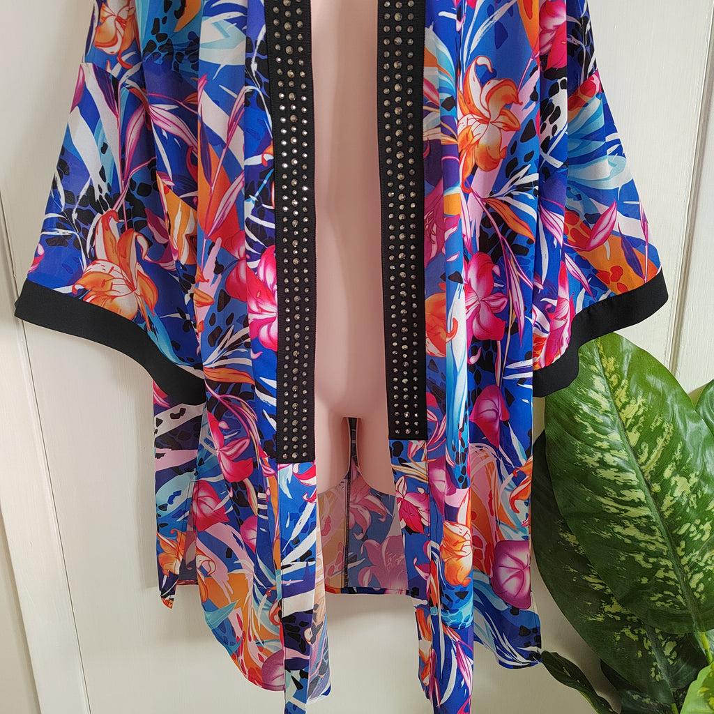 Julien Macdonald Tropical Floral Studded Kimono Cardigan - Size Large RRP £40