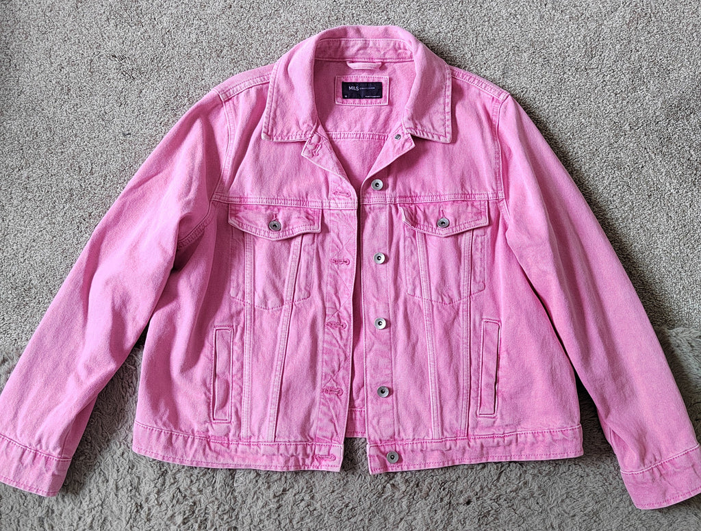 Marks & Spencer Pink Washed Denim Jacket - 100% Cotton - Size 18