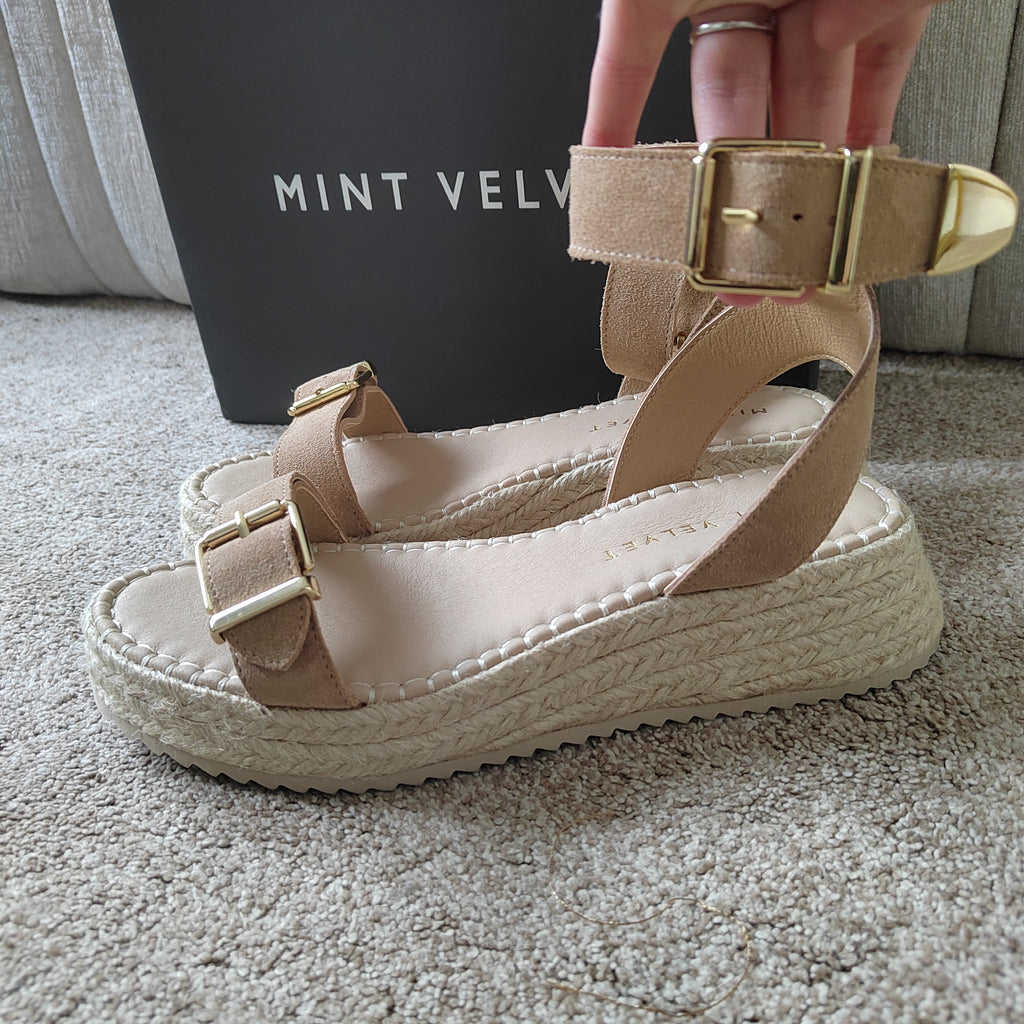 Mint Velvet Suede Flatform Espadrille Sandals (With Box) - Size 5  NWOT