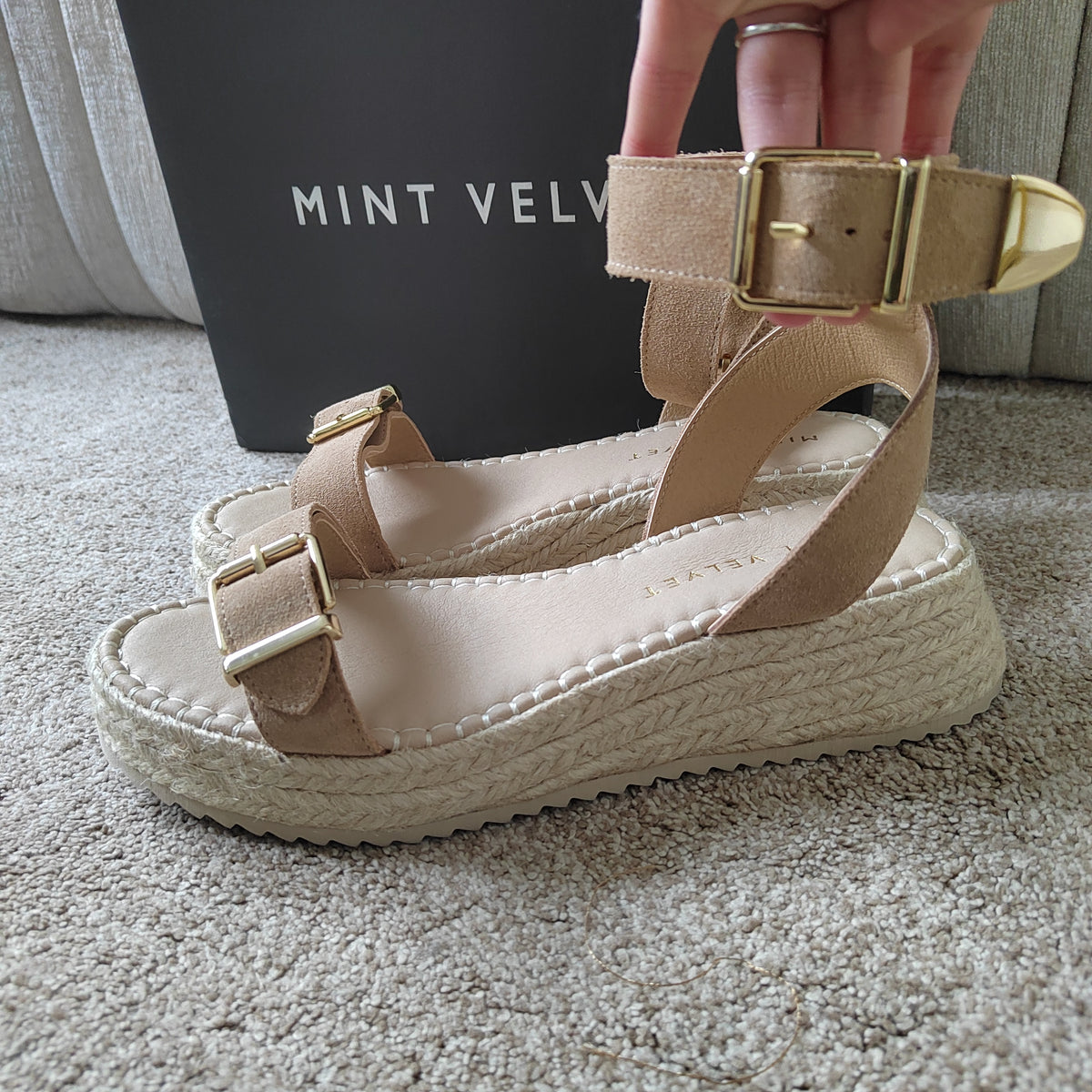 Mint Velvet Suede Flatform Espadrille Sandals (With Box) - Size 5  NWOT