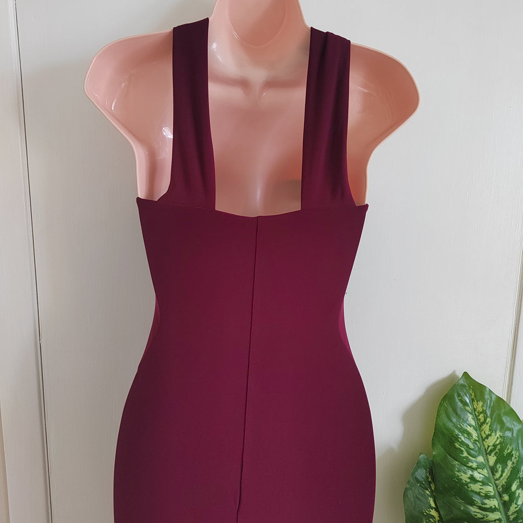 Club L London "Nobu" Bandeau Maxi Dress with Halter Collar - Burgundy - Size 6