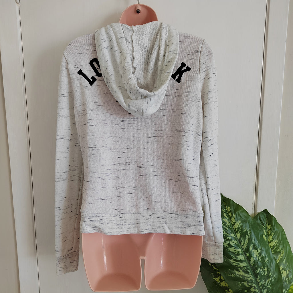 Victoria's Secret PINK Perfect Full-Zip Hoodie - Marled Oatmeal Stripe - Size XS