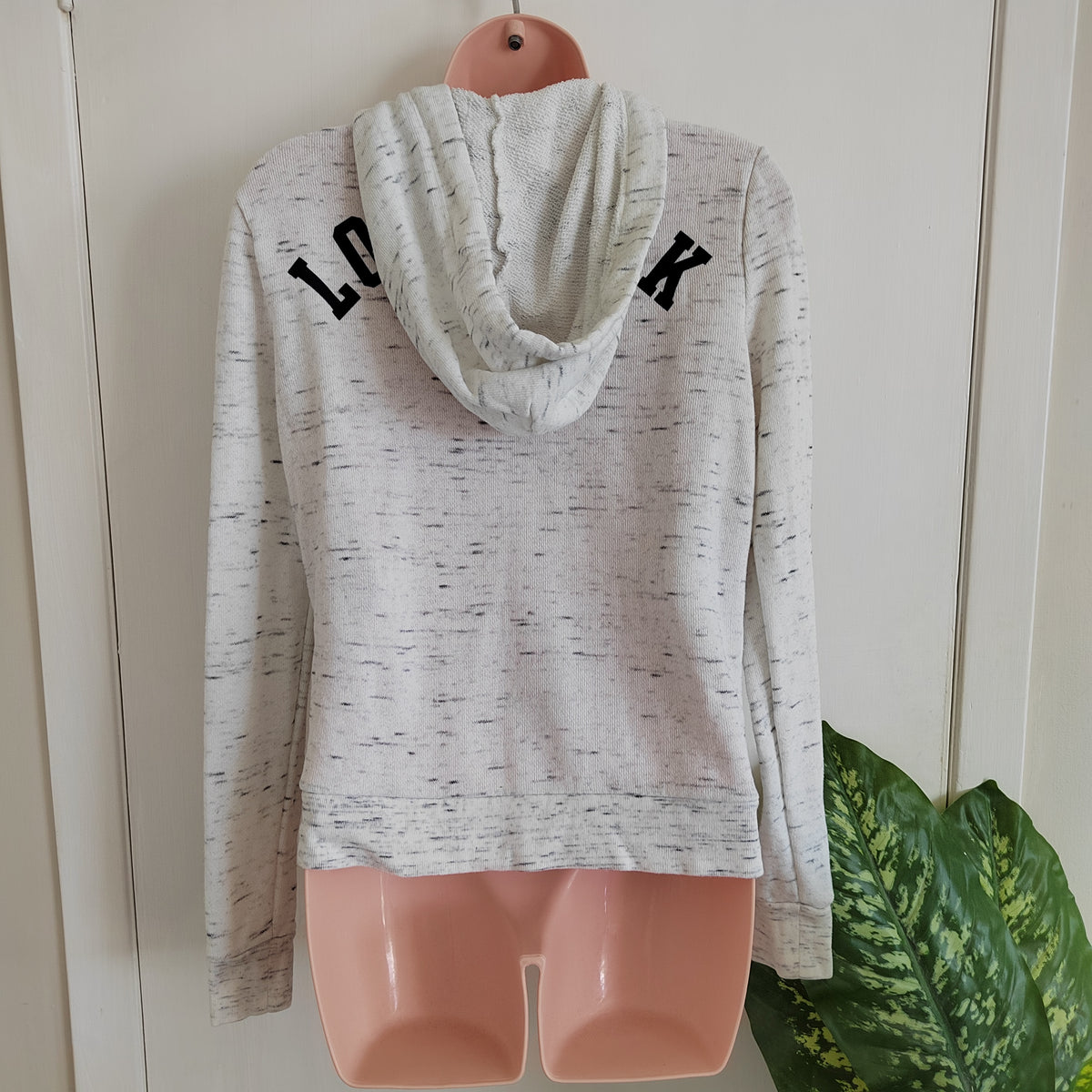 Victoria's Secret PINK Perfect Full-Zip Hoodie - Marled Oatmeal Stripe - Size XS