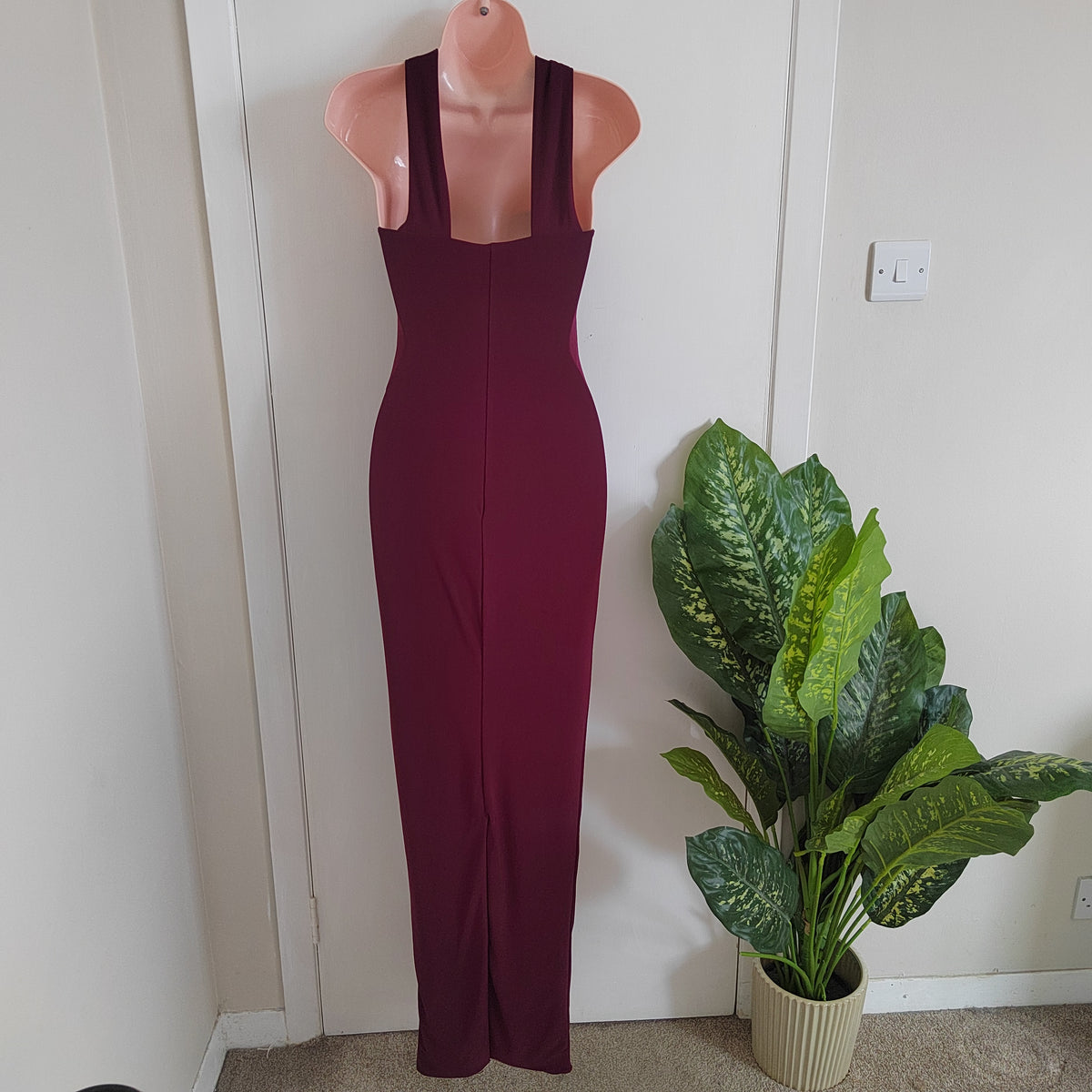 Club L London "Nobu" Bandeau Maxi Dress with Halter Collar - Burgundy - Size 6