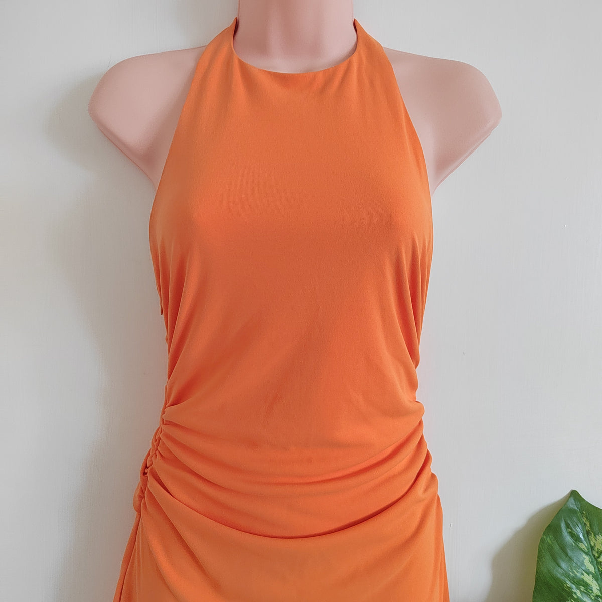 Zara Open Back Halter Midi Dress – Orange - Size XS