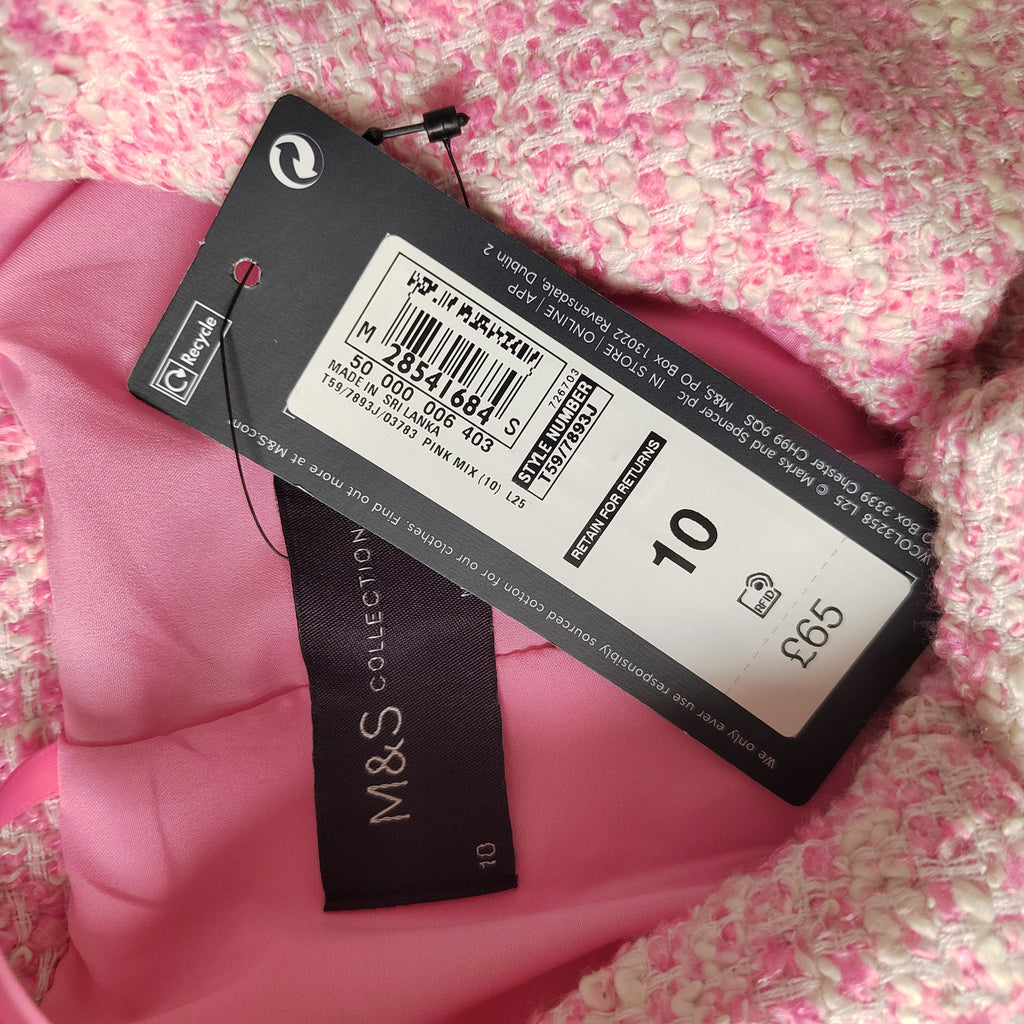 M&S Pink Textured Cropped Shacket Cotton Blend Size 10 NWT RRP £65