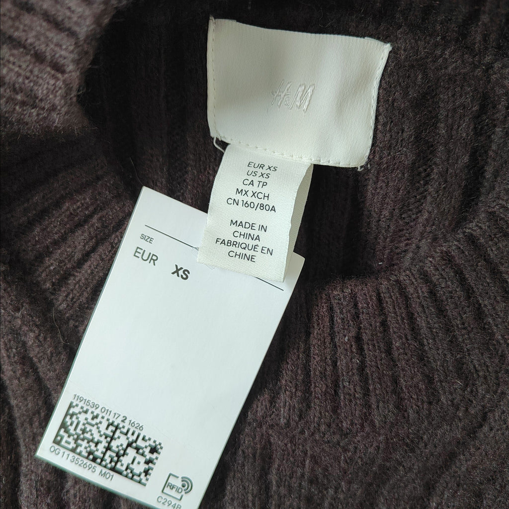 H&M Rib-knit Brown Long-Sleeve Fit & Flare Mini Dress - XS NWT