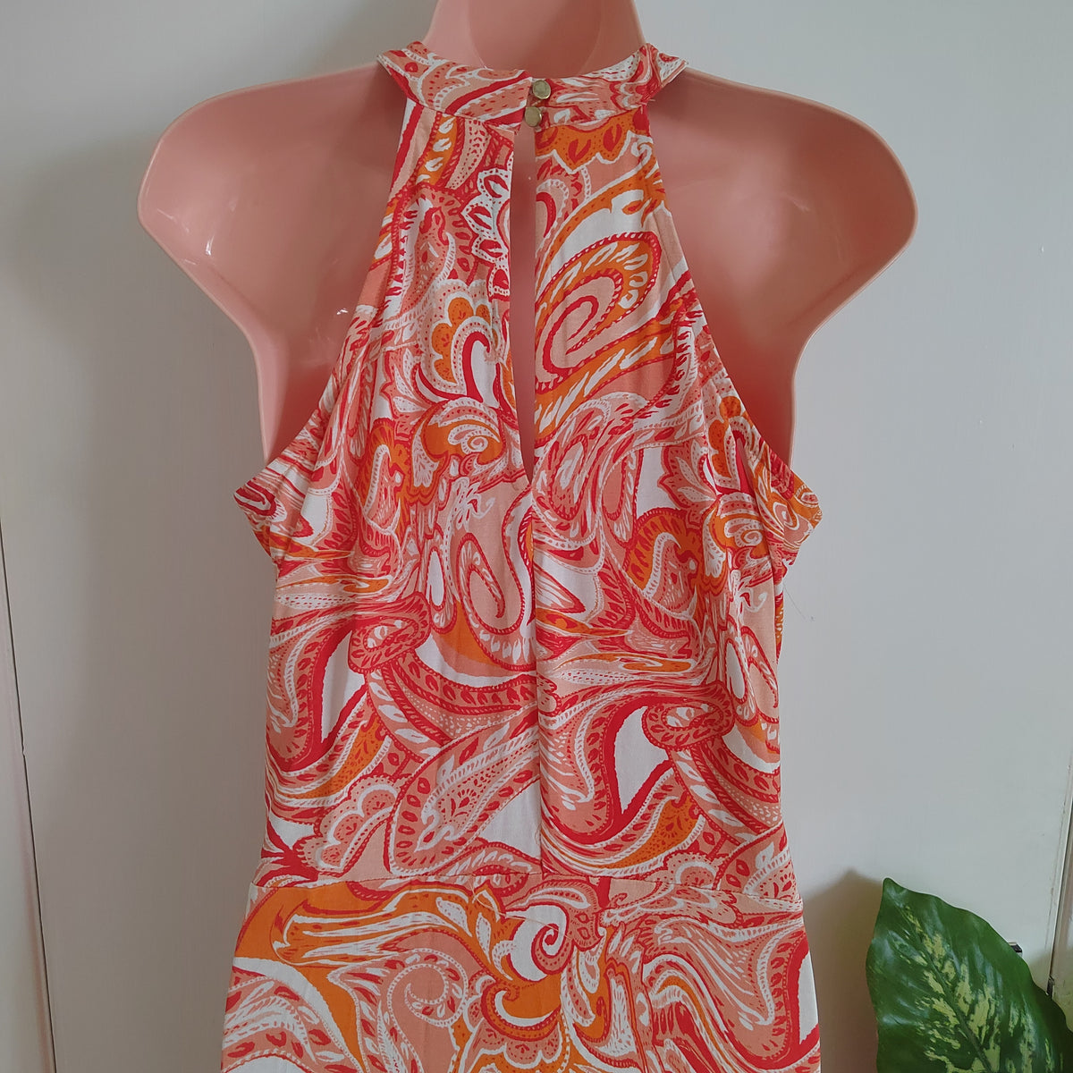 Sosandar Orange Paisley Print Halter Neck Maxi Dress - Size 12 RRP £79