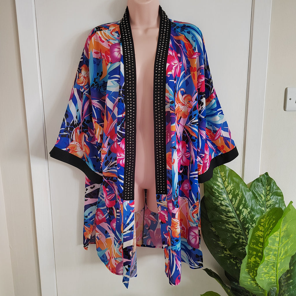 Julien Macdonald Tropical Floral Studded Kimono Cardigan - Size Large RRP £40