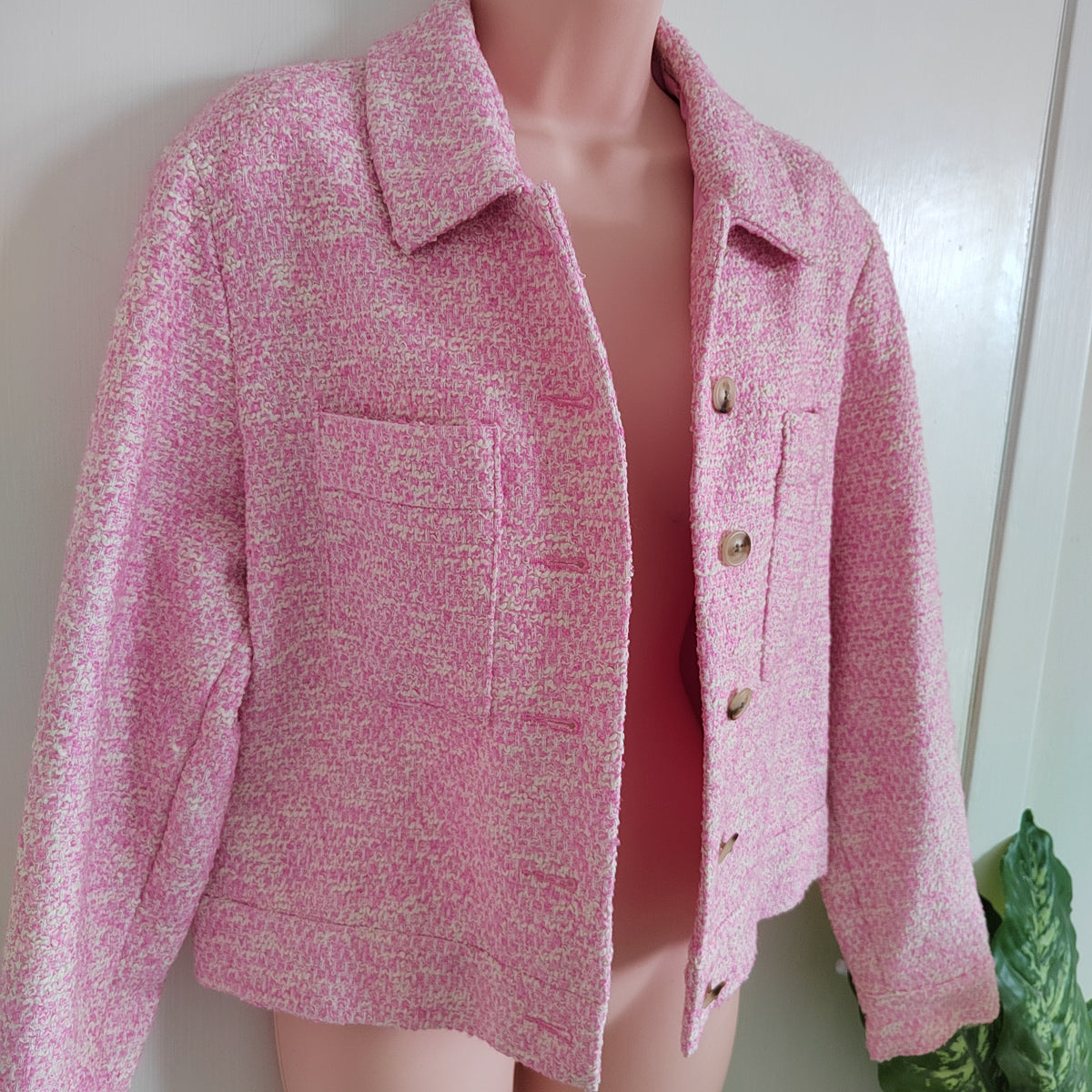 M&S Pink Textured Cropped Shacket Cotton Blend Size 10 NWT RRP £65