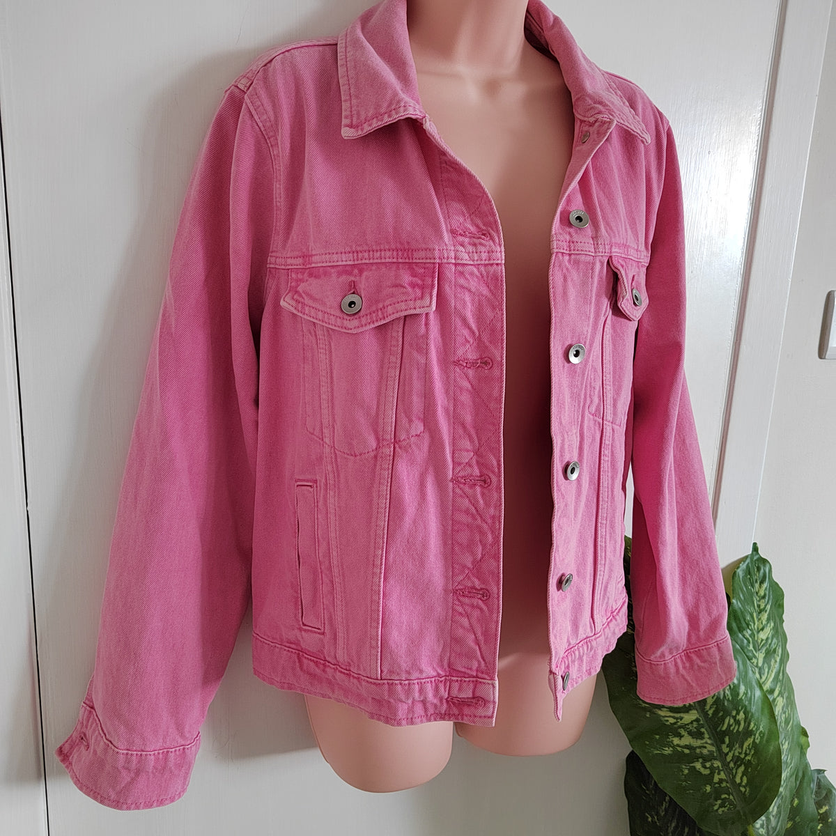 Marks & Spencer Pink Washed Denim Jacket - 100% Cotton - Size 18