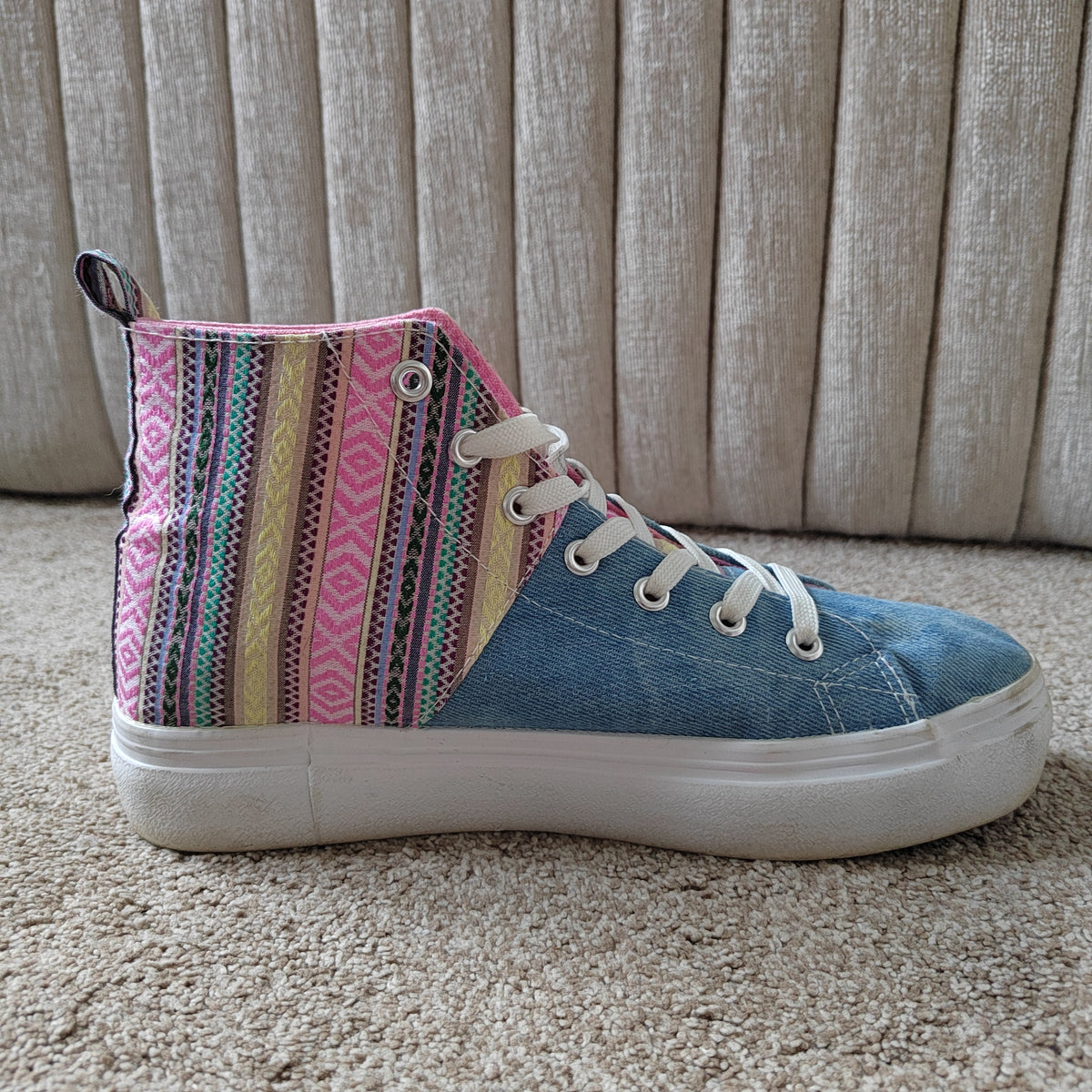 Joe Browns Boho Denim & Aztec High-Top Trainers (With Box) - Size 5