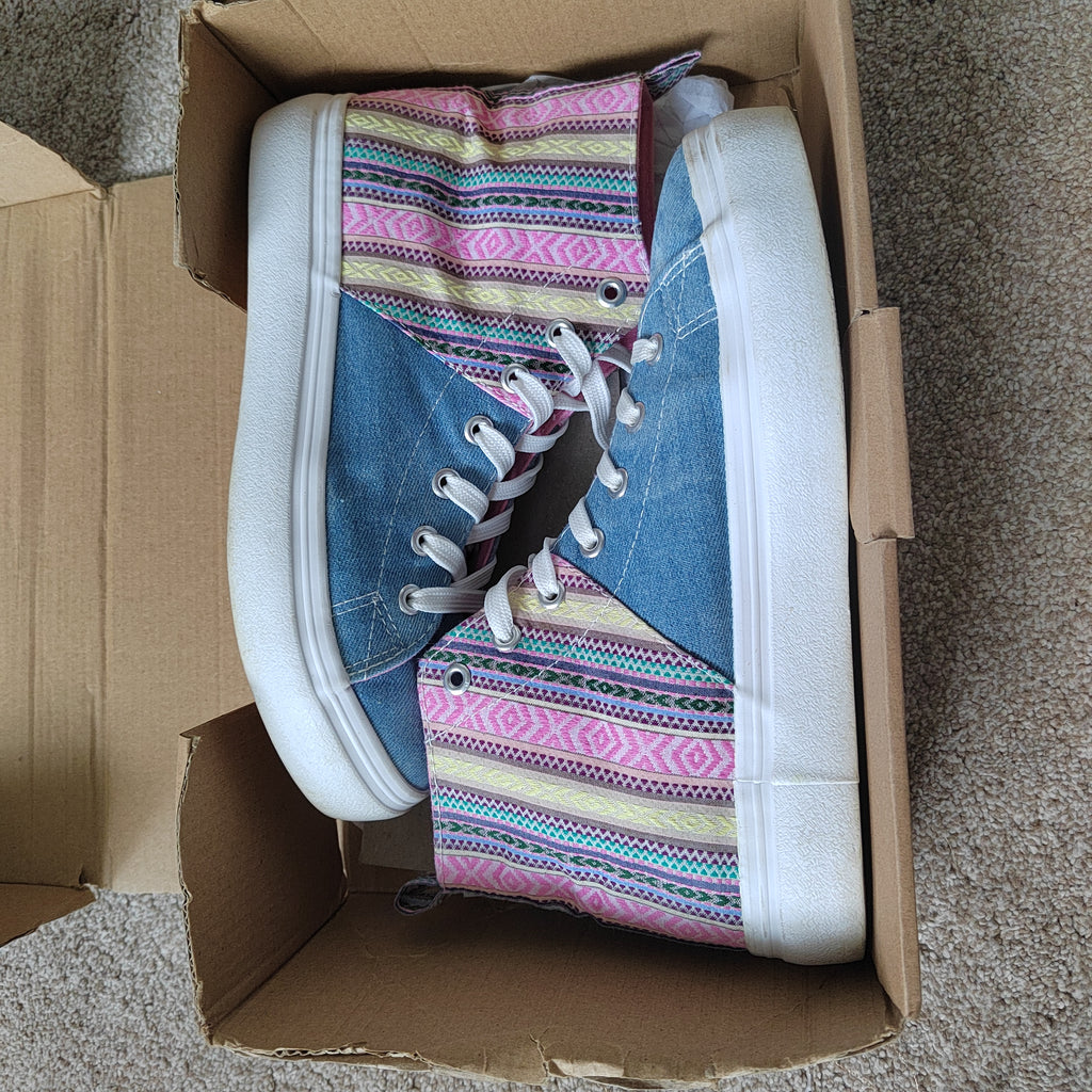 Joe Browns Boho Denim & Aztec High-Top Trainers (With Box) - Size 5