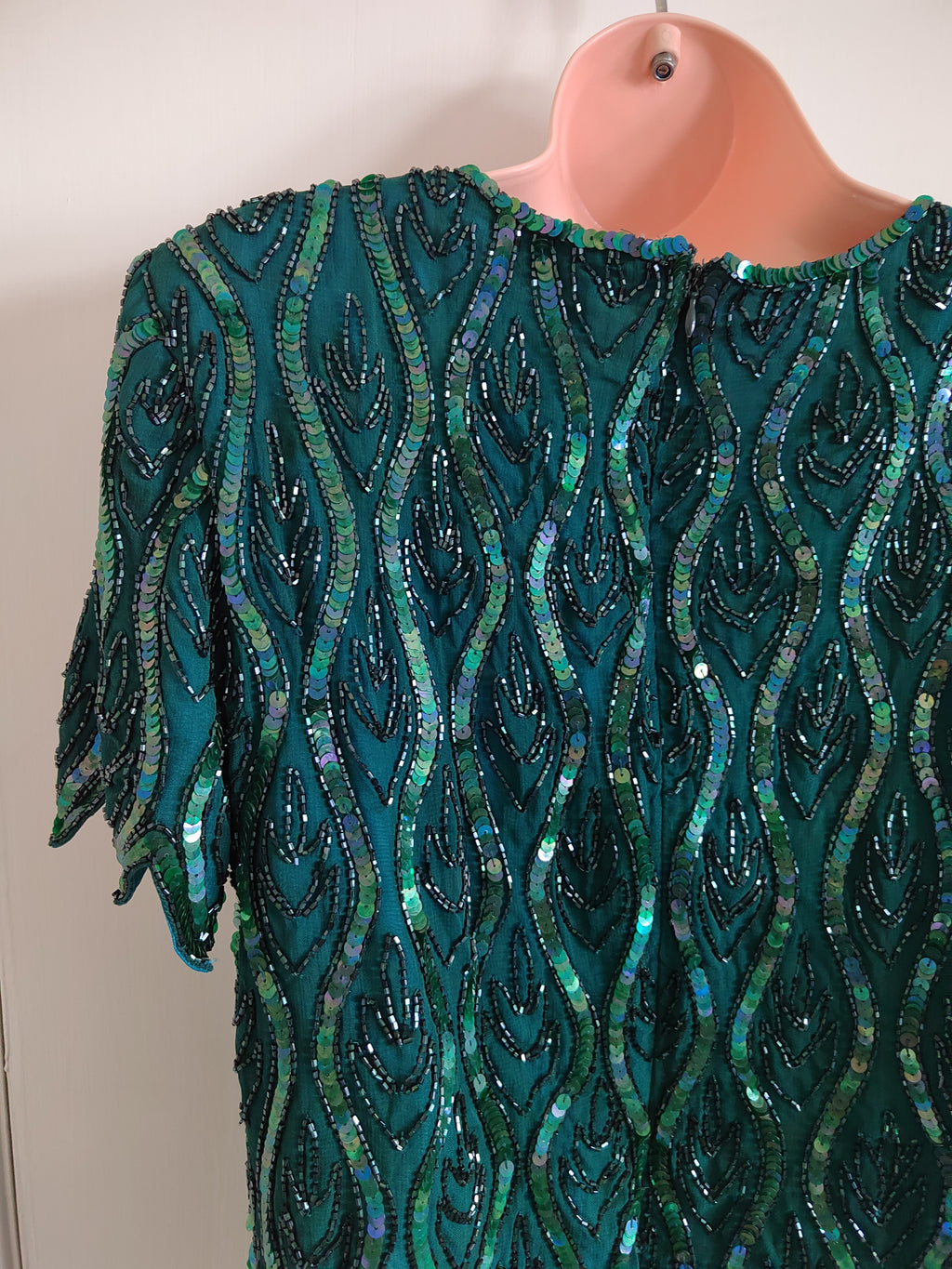 Vintage 80s/90s Emerald Beaded Cocktail Blouse - Size 14