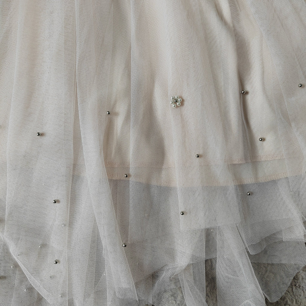 Apricot Pearl Embellished Tulle Midi Skirt – Size 14