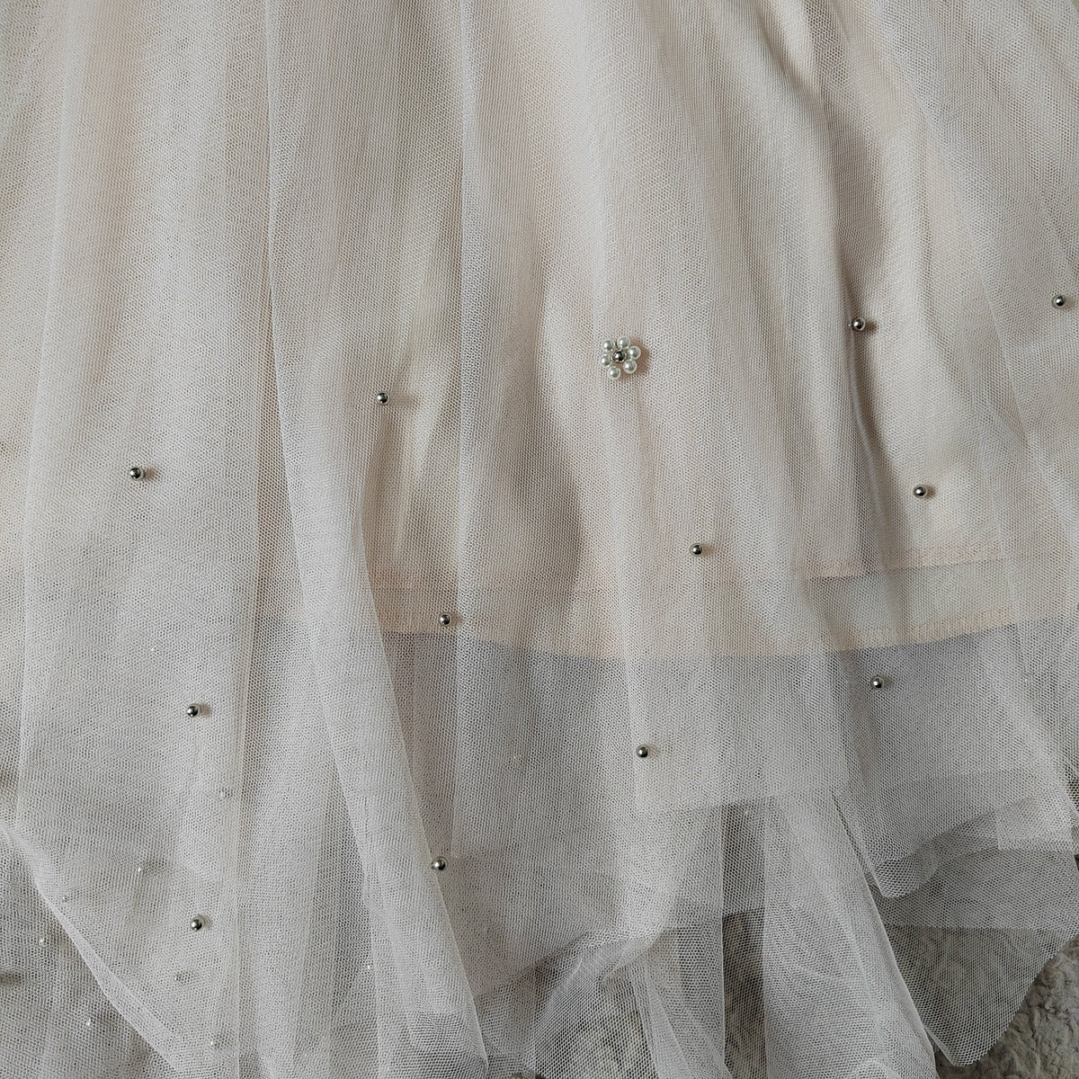 Apricot Pearl Embellished Tulle Midi Skirt – Size 14