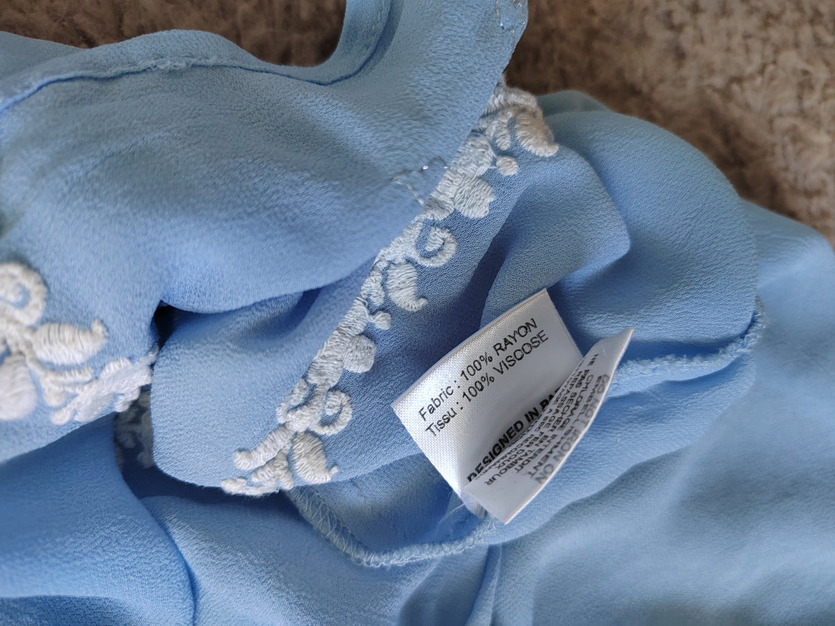 Miss June Paris Blue Embroidered Sequin Peasant Blouse - Size 8/10 - rrp £100+