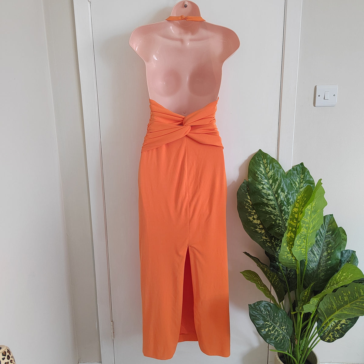 Zara Open Back Halter Midi Dress – Orange - Size XS