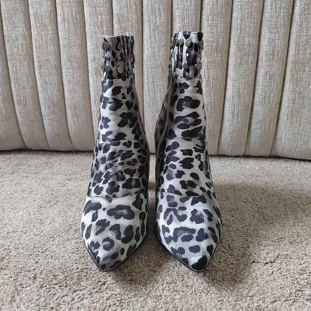 M by Moda "Kristian" Grey Leopard Fabric Ankle Boots (With Box) - Size 5