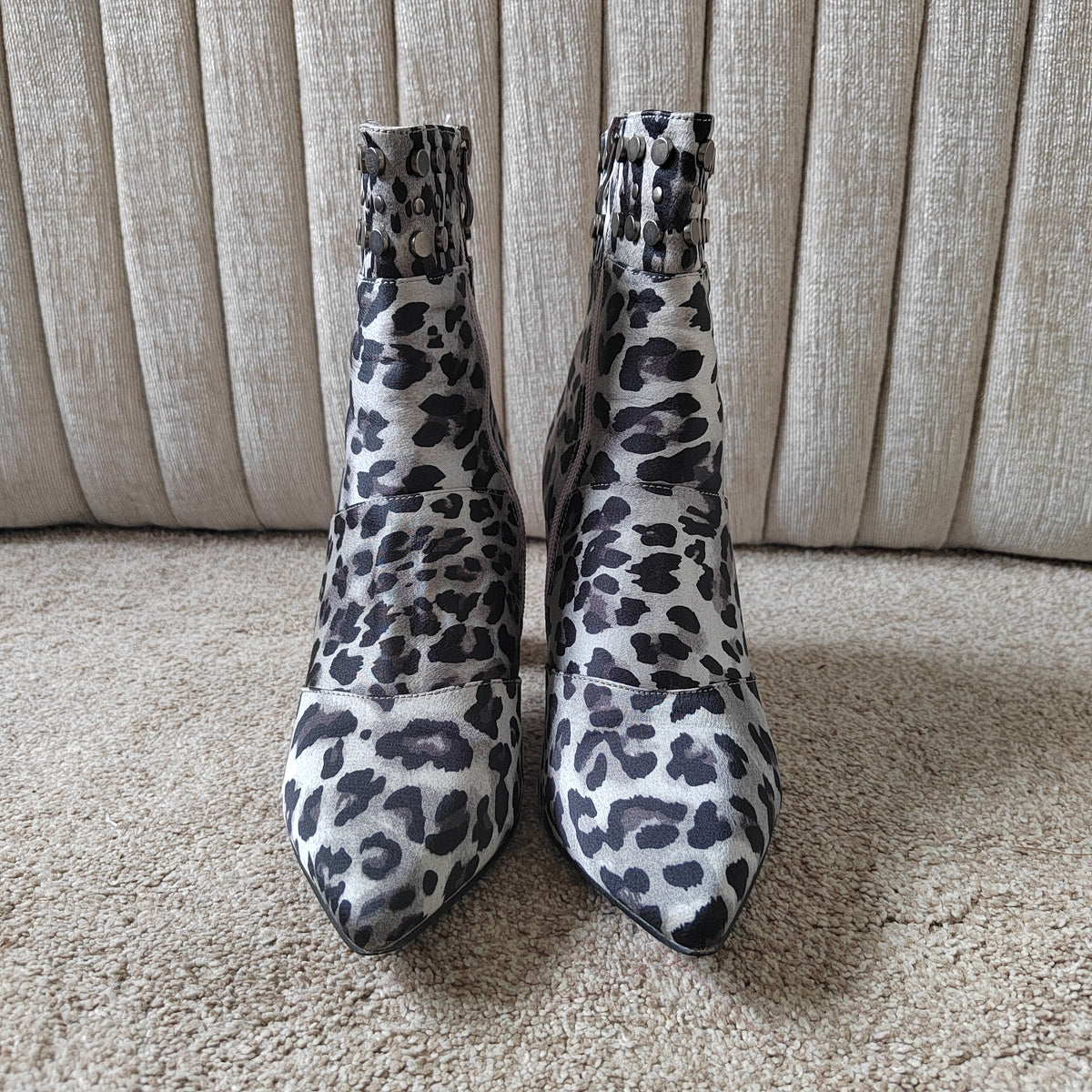 M by Moda "Kristian" Grey Leopard Fabric Ankle Boots (With Box) - Size 5