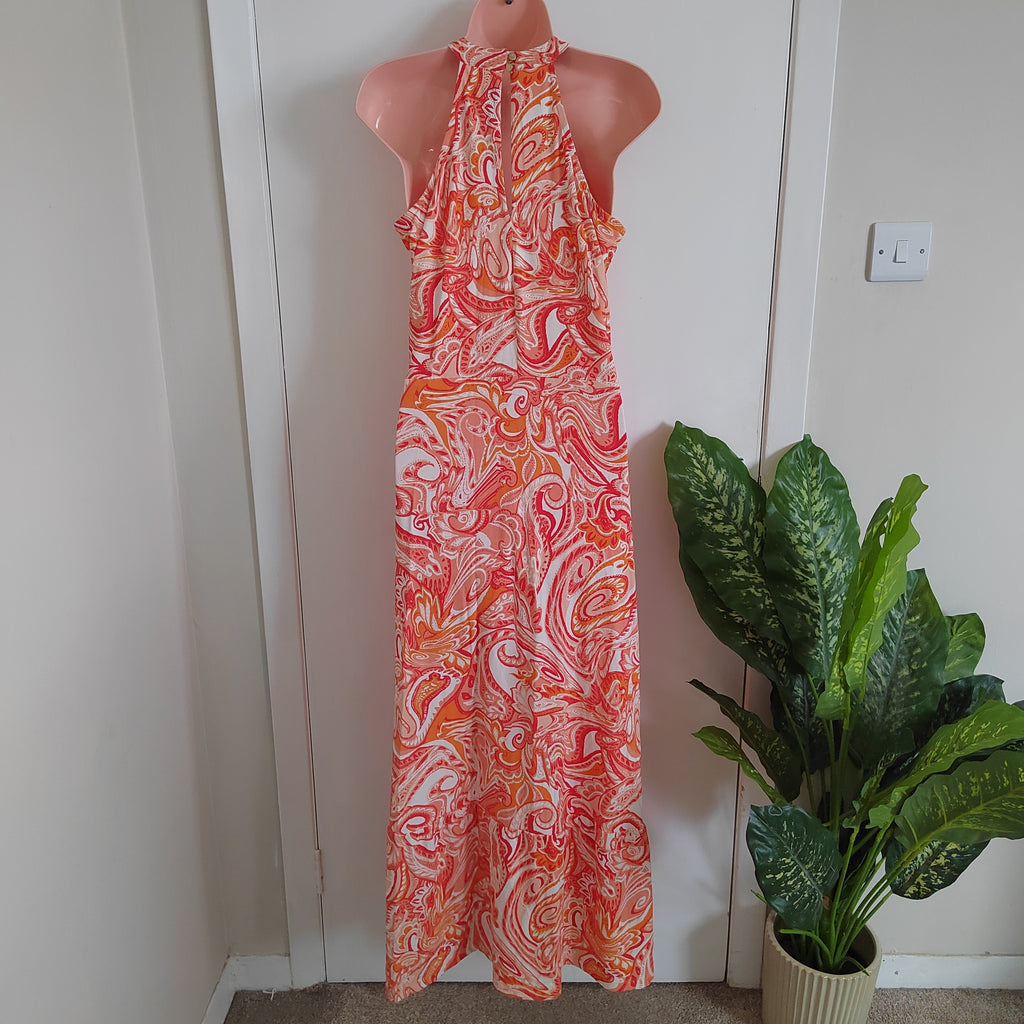 Sosandar Orange Paisley Print Halter Neck Maxi Dress - Size 12 RRP £79