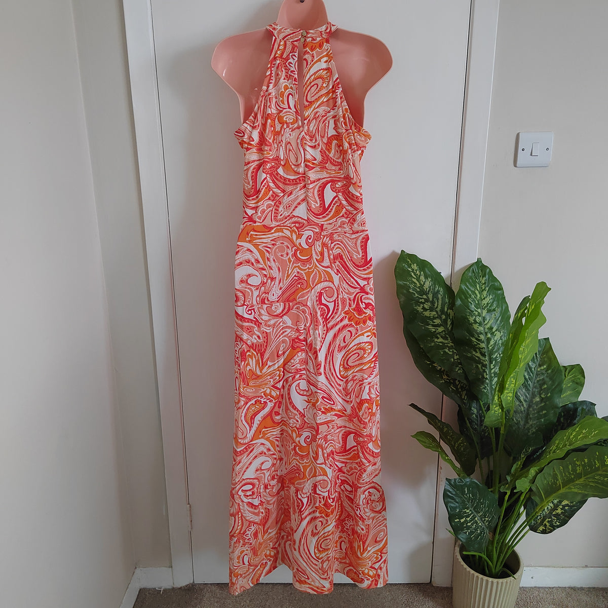 Sosandar Orange Paisley Print Halter Neck Maxi Dress - Size 12 RRP £79