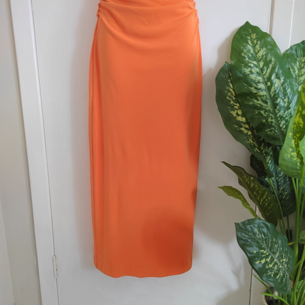Zara Open Back Halter Midi Dress – Orange - Size XS