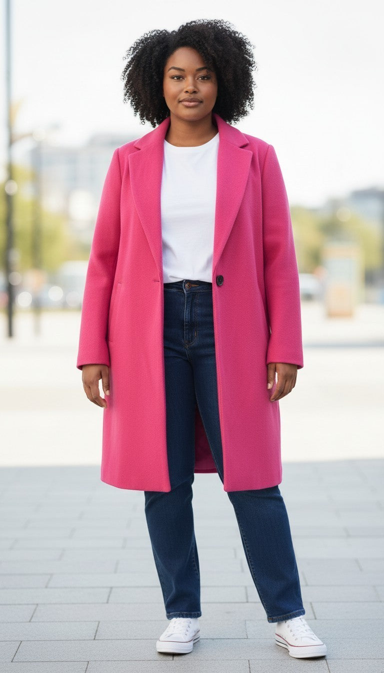 Dept 19 Women's Classic Single-Breasted Overcoat – Fuchsia Pink - Size 20