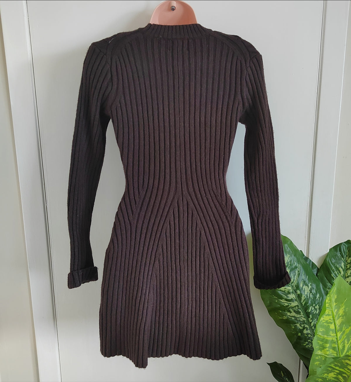 H&M Rib-knit Brown Long-Sleeve Fit & Flare Mini Dress - XS NWT