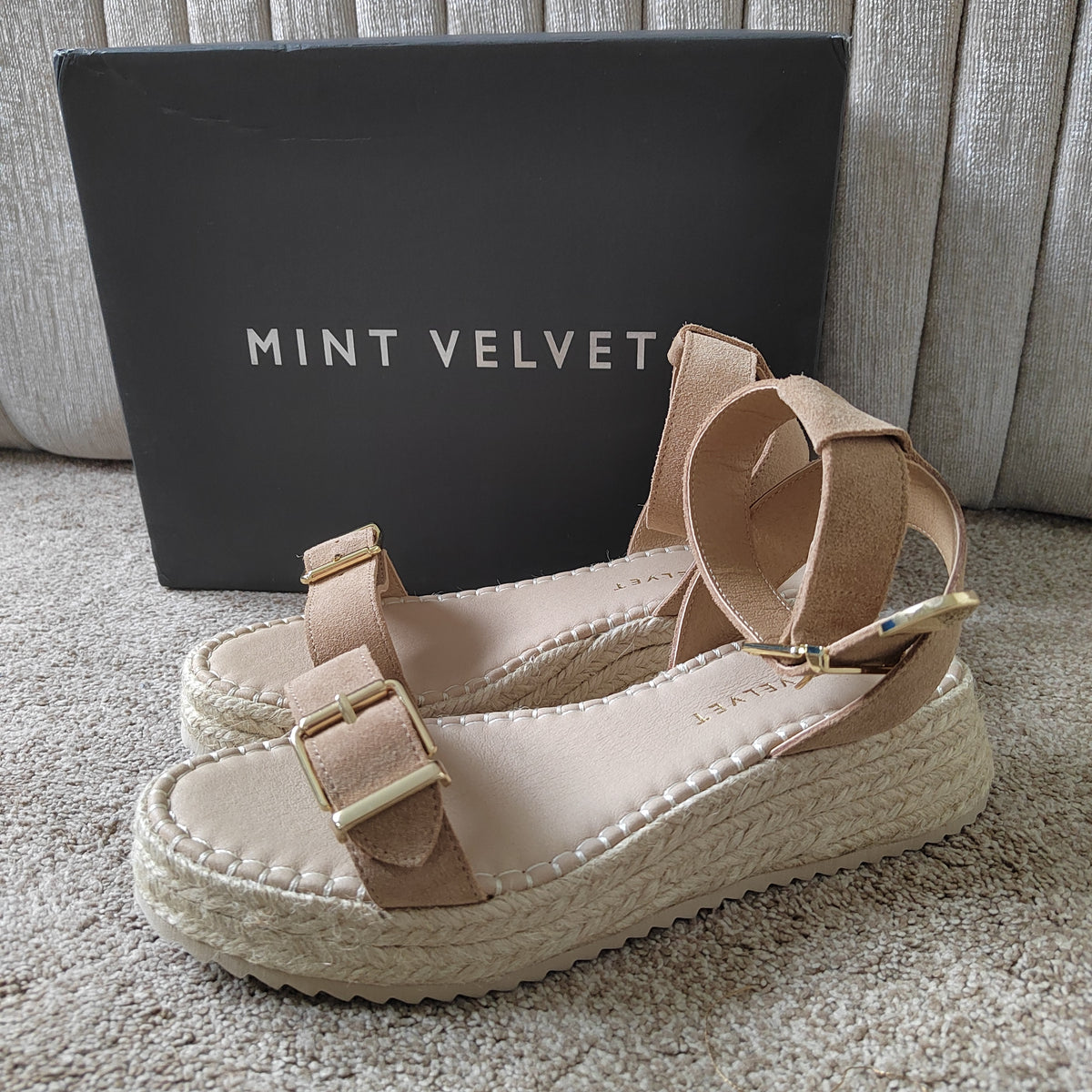 Mint Velvet Suede Flatform Espadrille Sandals (With Box) - Size 5  NWOT