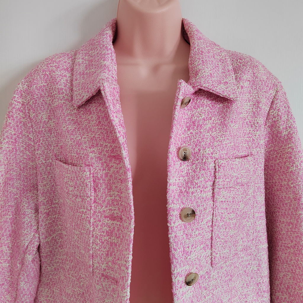 M&S Pink Textured Cropped Shacket Cotton Blend Size 10 NWT RRP £65