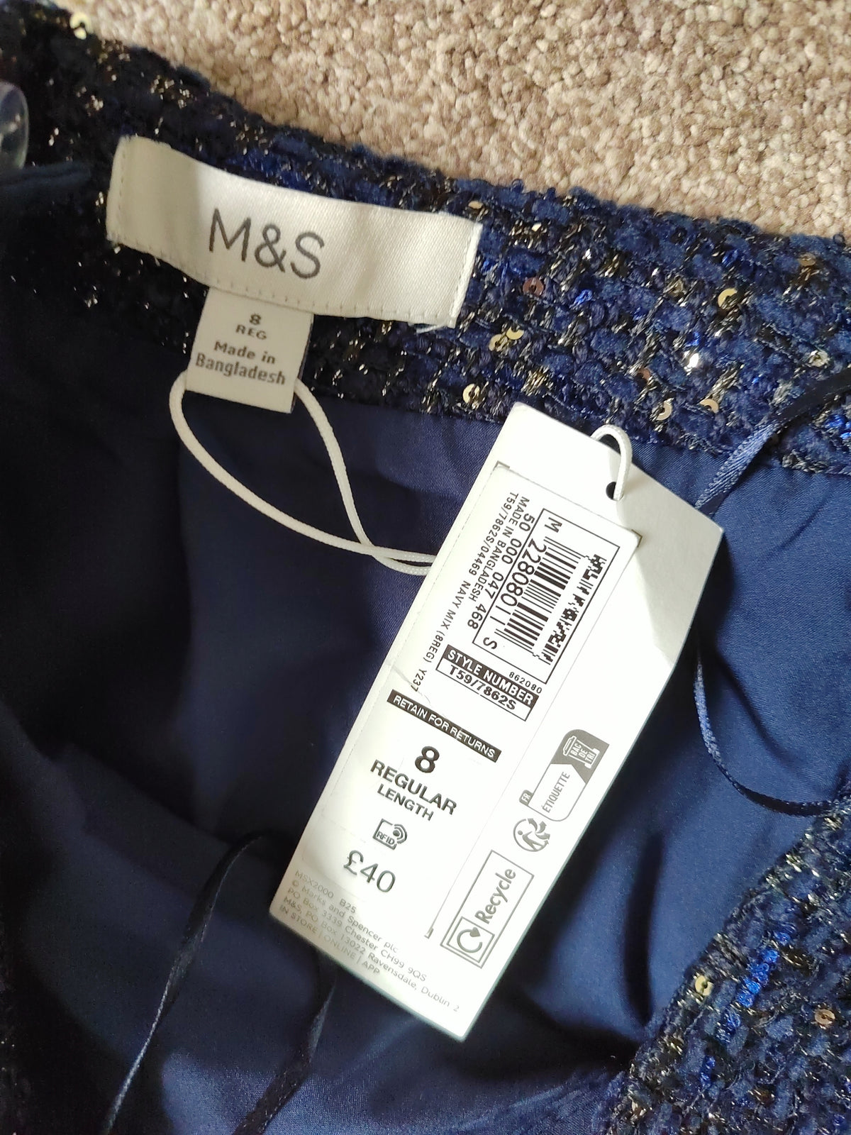 M&S Metallic Sequin Tweed Waistcoat & Tiered Mini Skirt Co-Ord Set - Size 8 NWT RRP £90