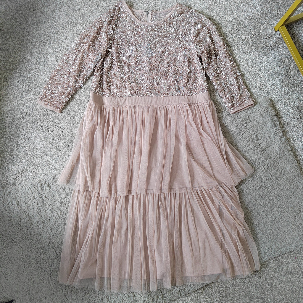Maya Deluxe Sequin & Tulle Tiered Midi Dress – Size 22