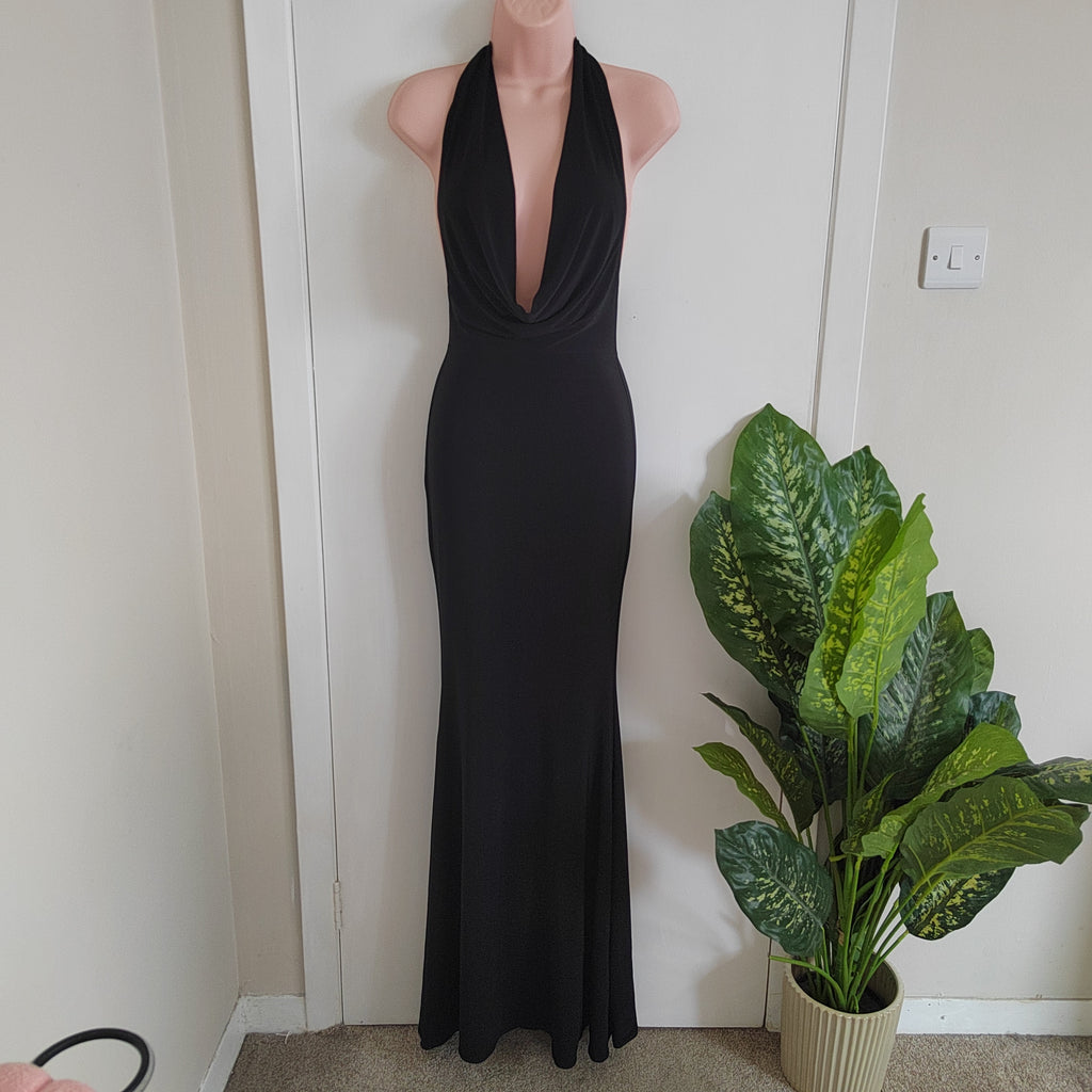Club L London Milani Black Backless Fishtail Dress - Size 6