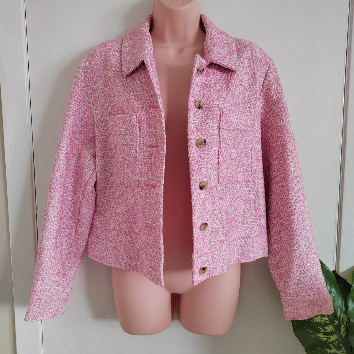 M&S Pink Textured Cropped Shacket Cotton Blend Size 10 NWT RRP £65