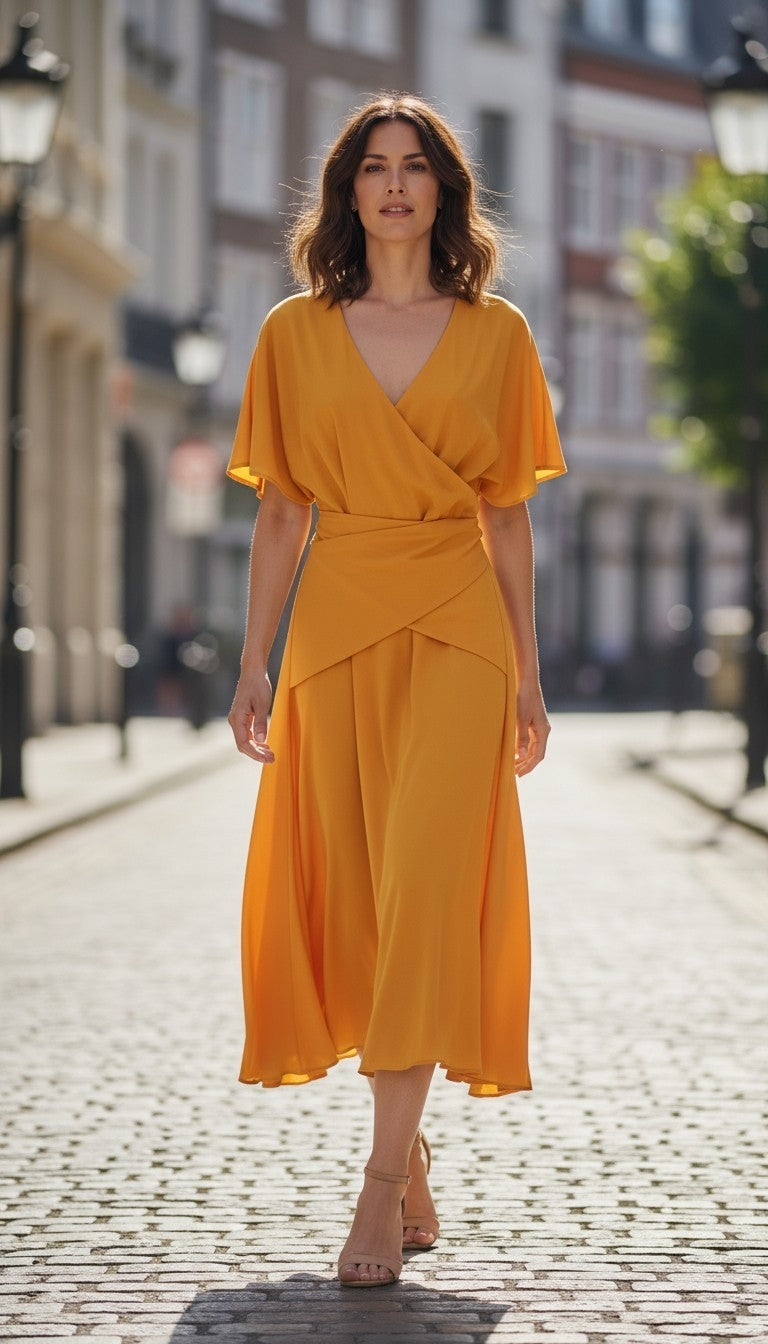 Paisie Flare Sleeve Maxi Wrap Dress in Vibrant Orange – Size 12