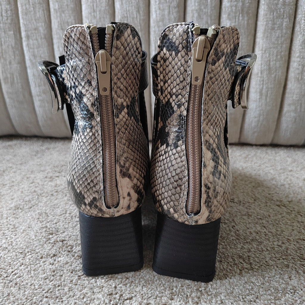 Next 'Forever Comfort' Snake Print Cut-Out Ankle Boots - Size 5