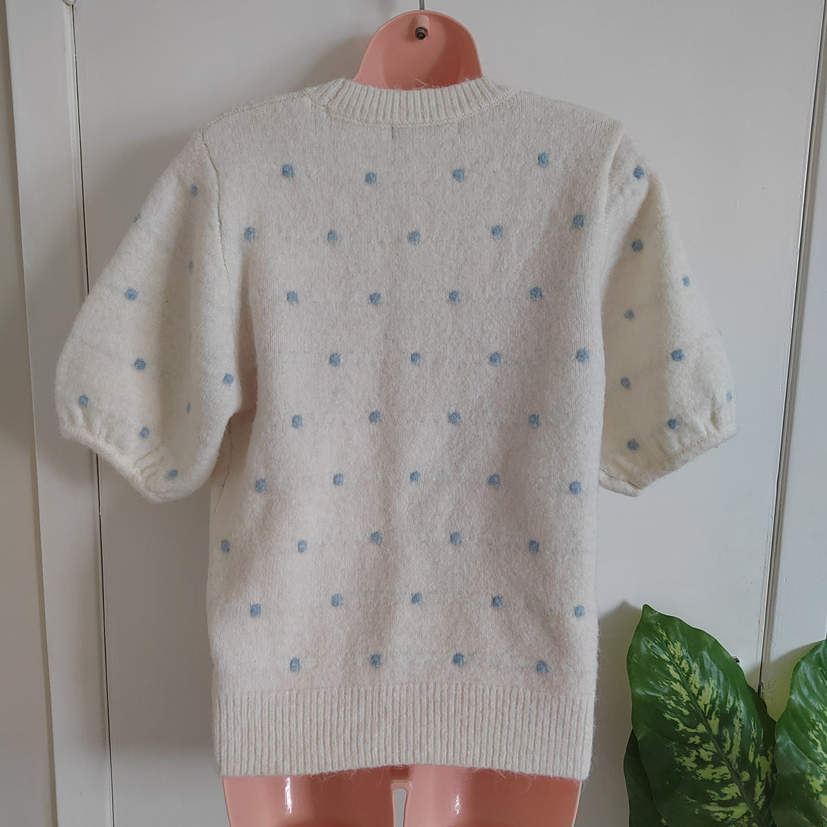 George Cream & Blue Polka Dot Knit Top - Size 12/14