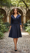 Eliza J Navy Vintage-Style Midi Dress - Size 12 NWOT