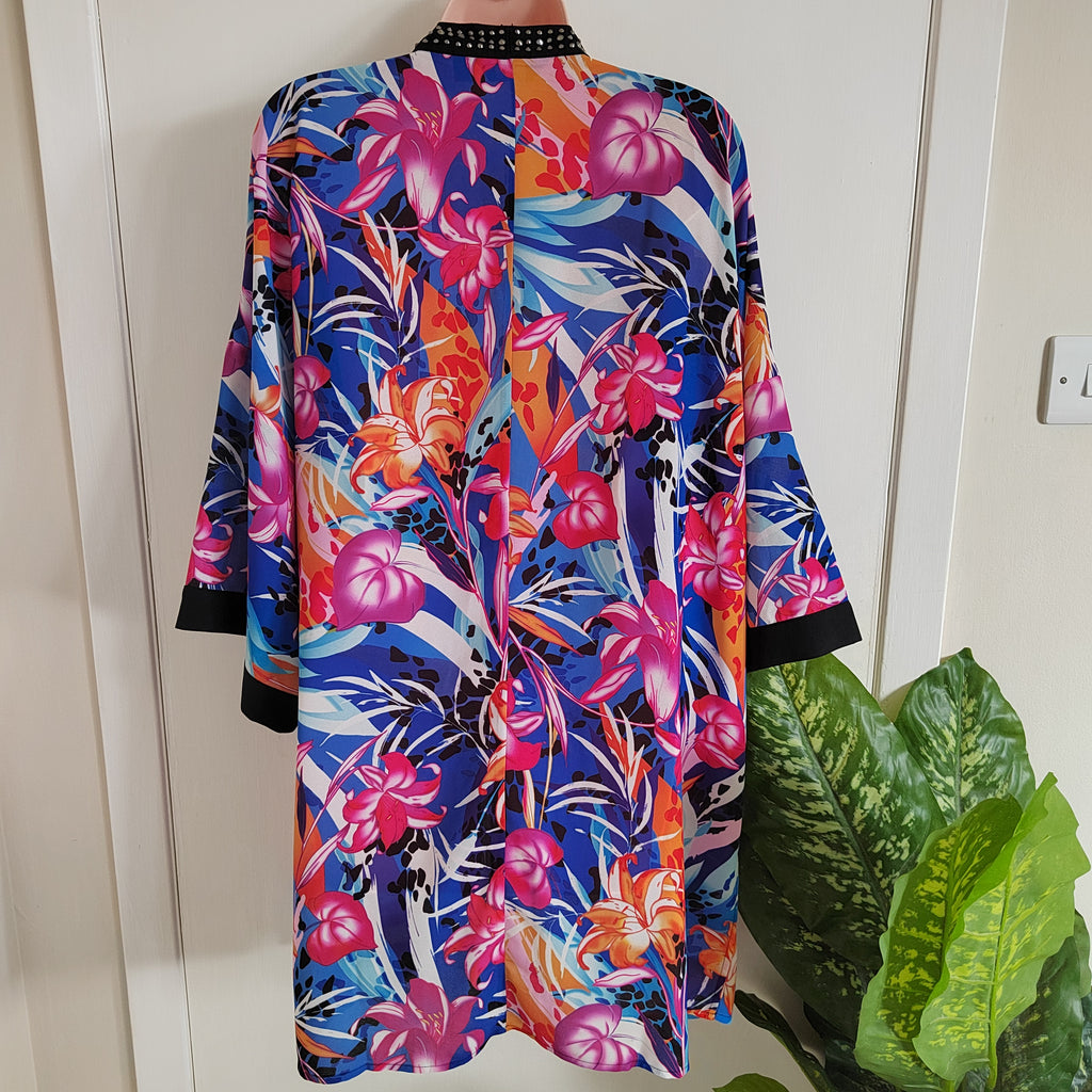 Julien Macdonald Tropical Floral Studded Kimono Cardigan - Size Large RRP £40