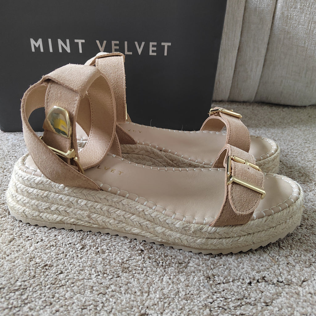 Mint Velvet Suede Flatform Espadrille Sandals (With Box) - Size 5  NWOT
