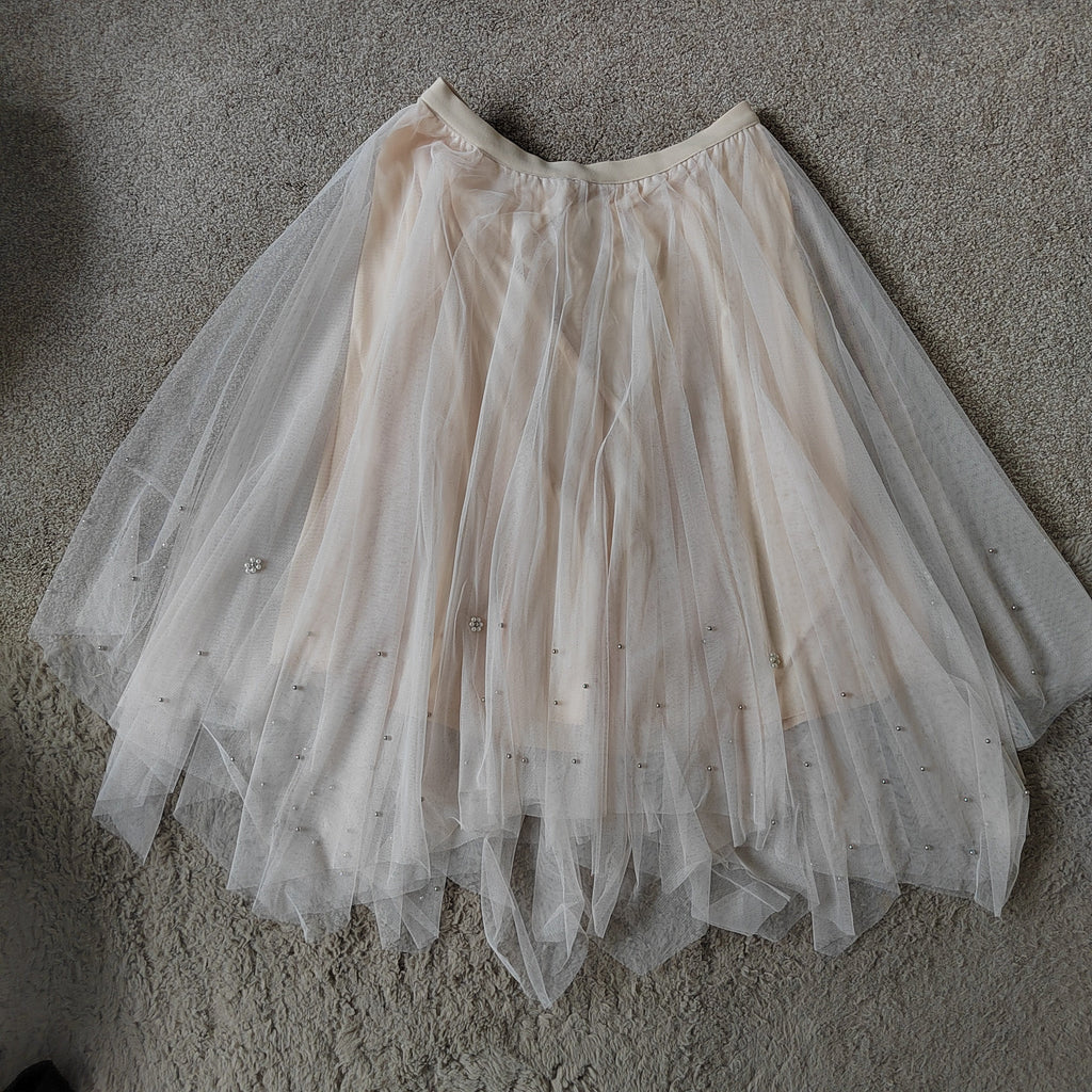 Apricot Pearl Embellished Tulle Midi Skirt – Size 14