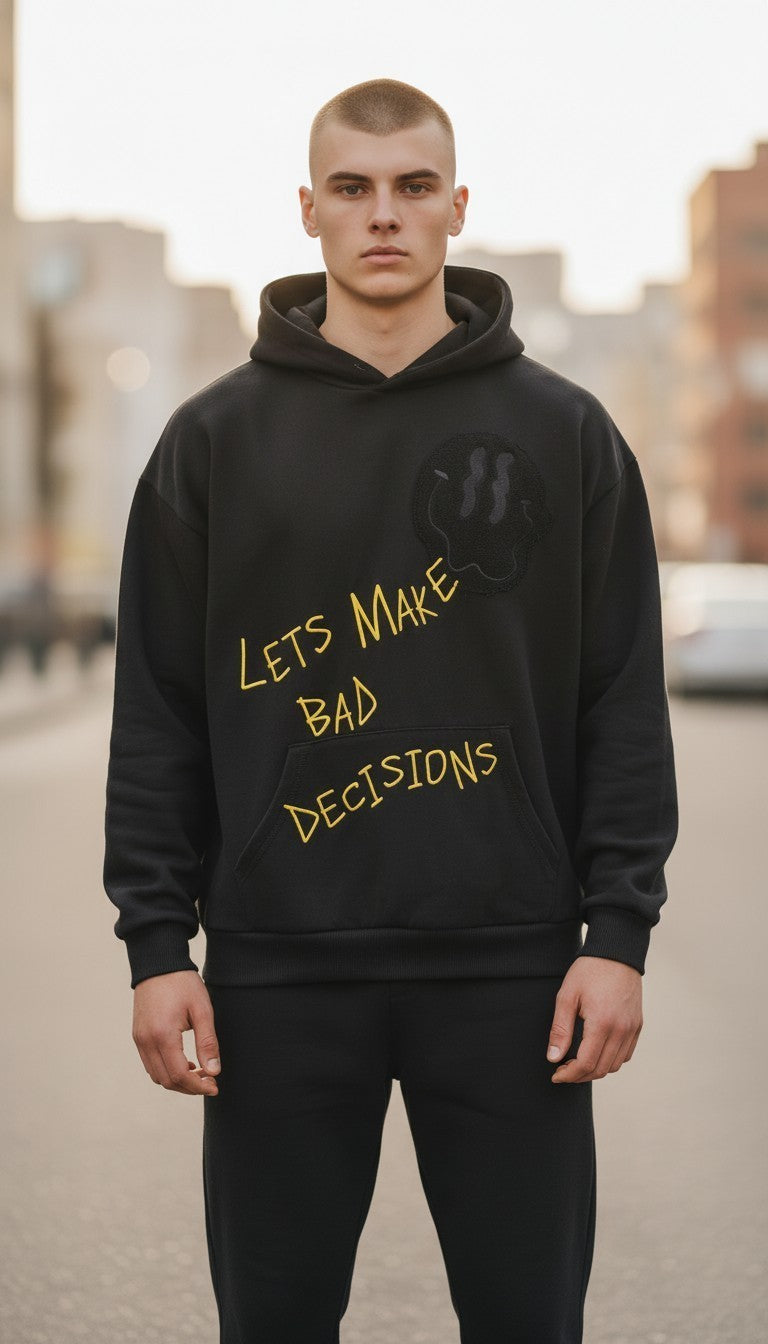 JK Attire "Lets Make Bad Decisions" Heavyweight Graphic Hoodie - Size Medium RRP £64.99