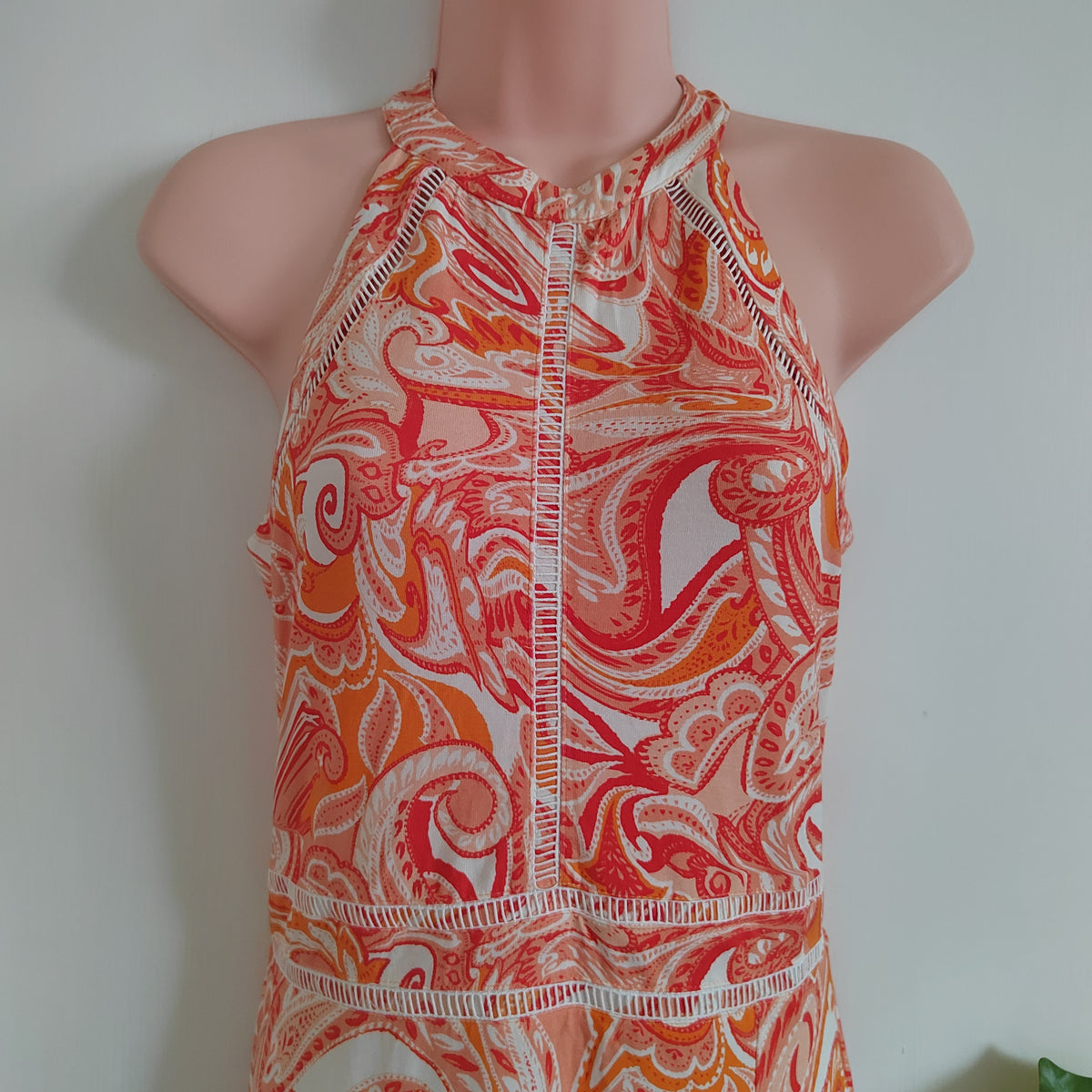 Sosandar Orange Paisley Print Halter Neck Maxi Dress - Size 12 RRP £79
