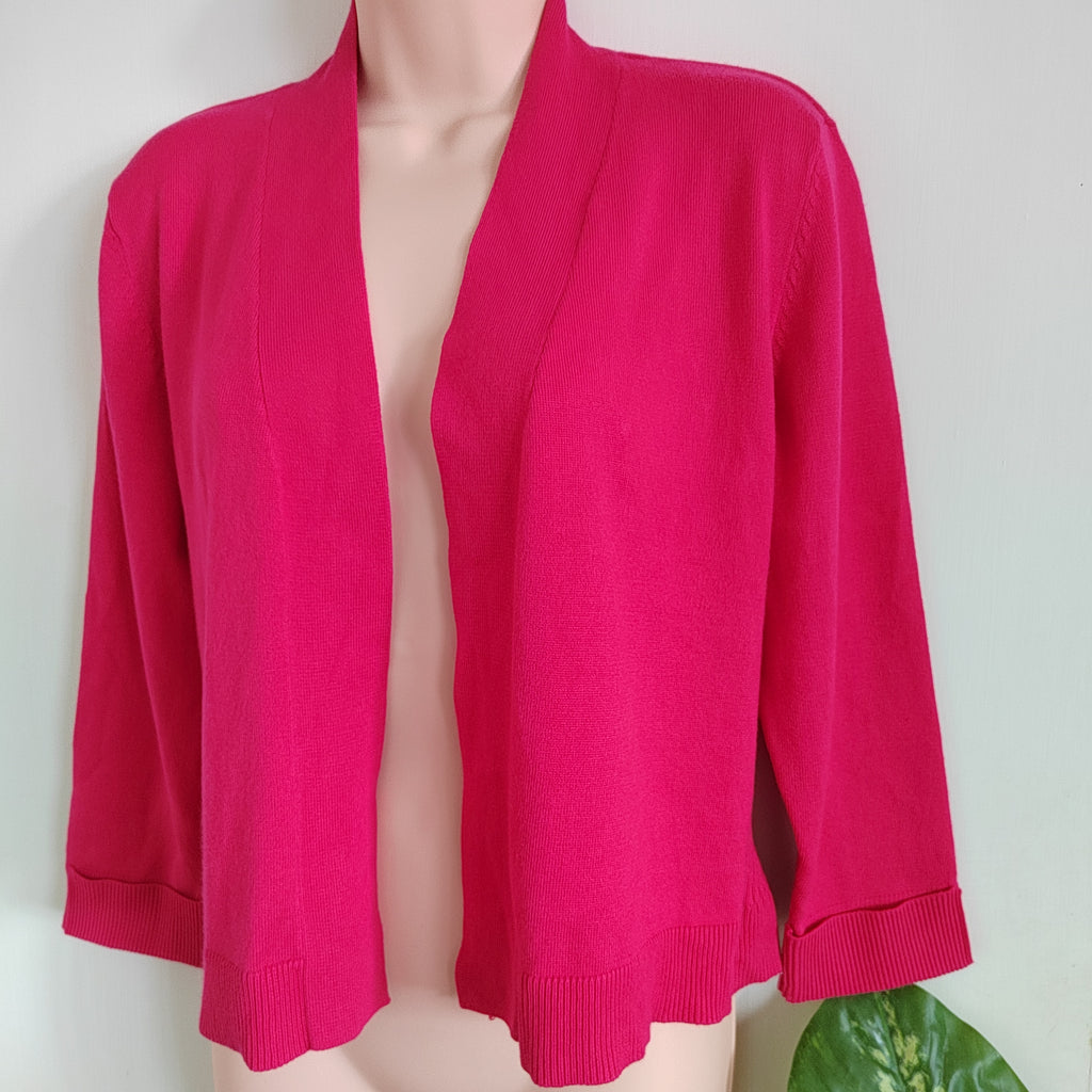 89th & Madison Fuchsia Pink Open Front 3/4 Sleeve Cardigan - Size Medium rrp £42