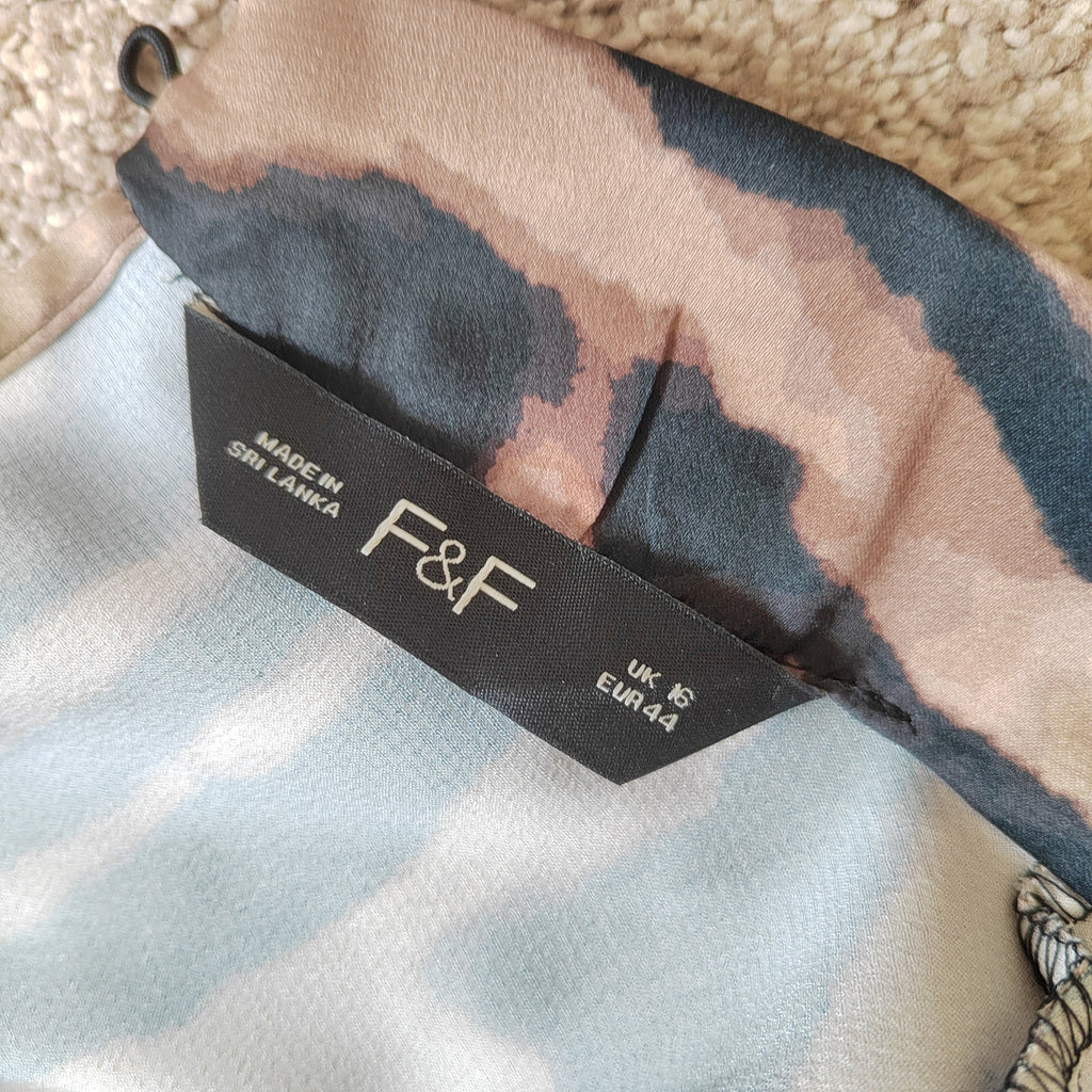 F&F Satin Zebra Print Long Sleeved Dress - Size 16