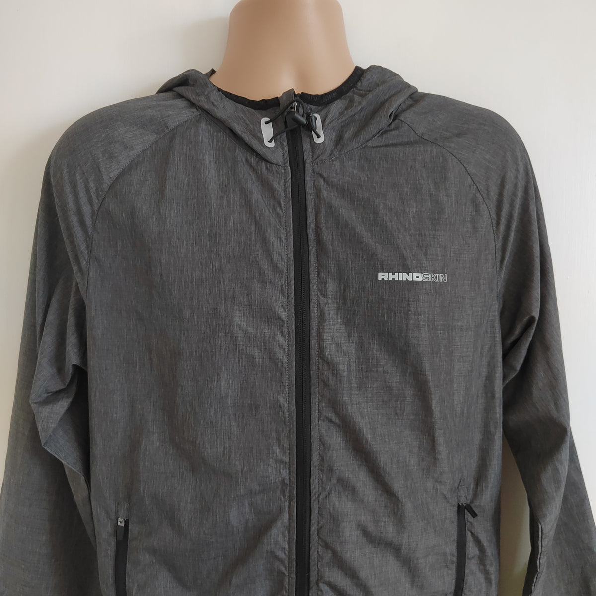 Rhino Skin Lightweight Hooded Performance Windbreaker Jacket – Heather Charcoal - Size Small