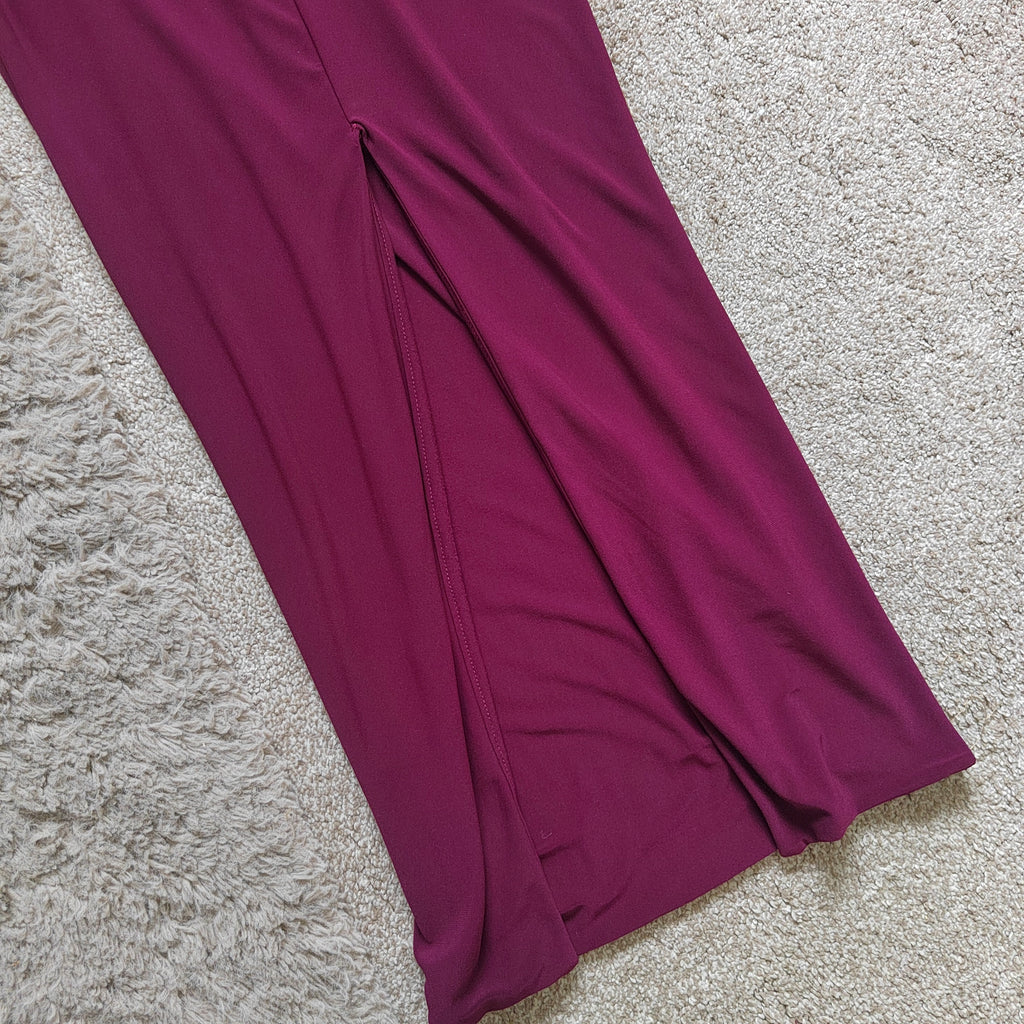 Club L London "Nobu" Bandeau Maxi Dress with Halter Collar - Burgundy - Size 6